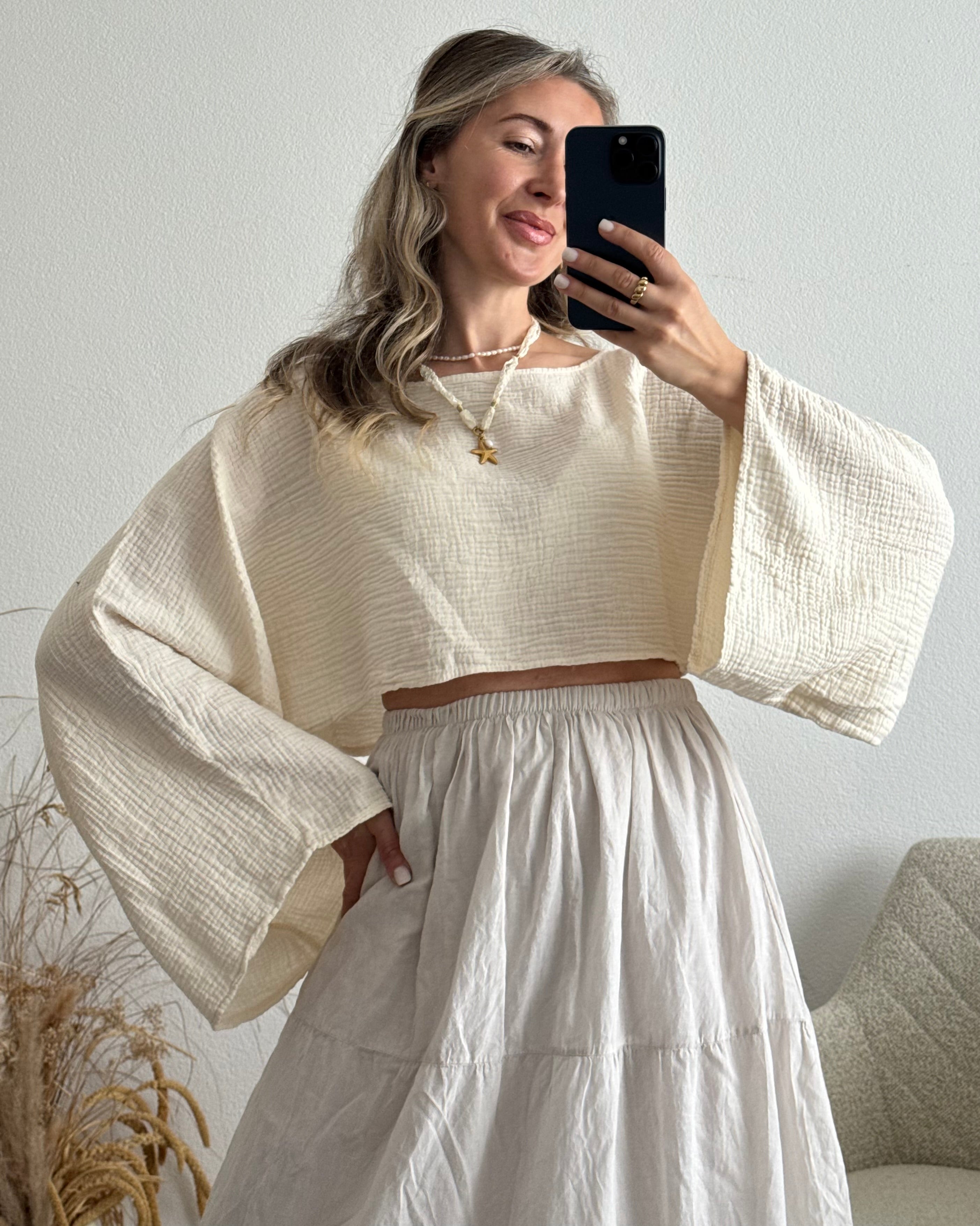 Musselintop langarm boho