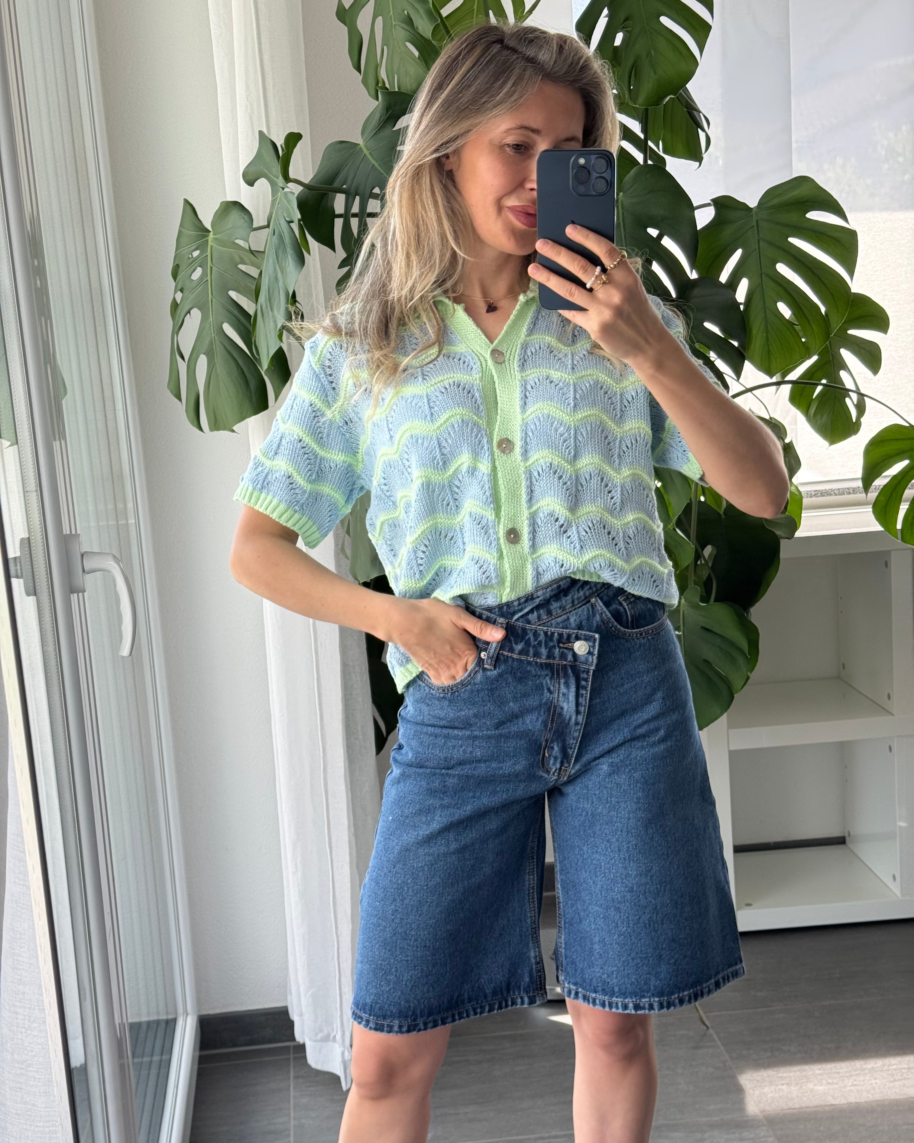 Lina Knit Polo Blau Grün