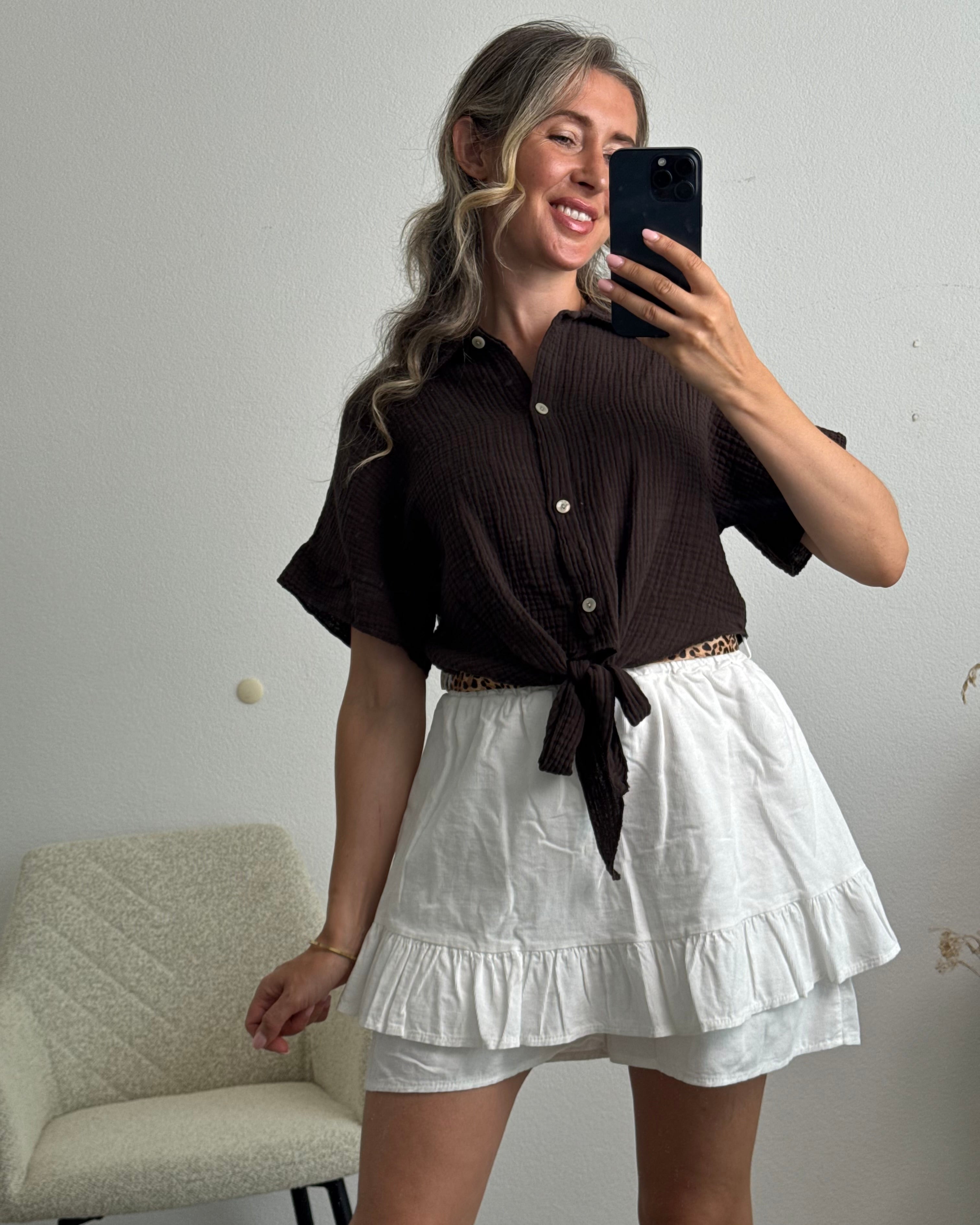 Musselinbluse zum Knoten braun
