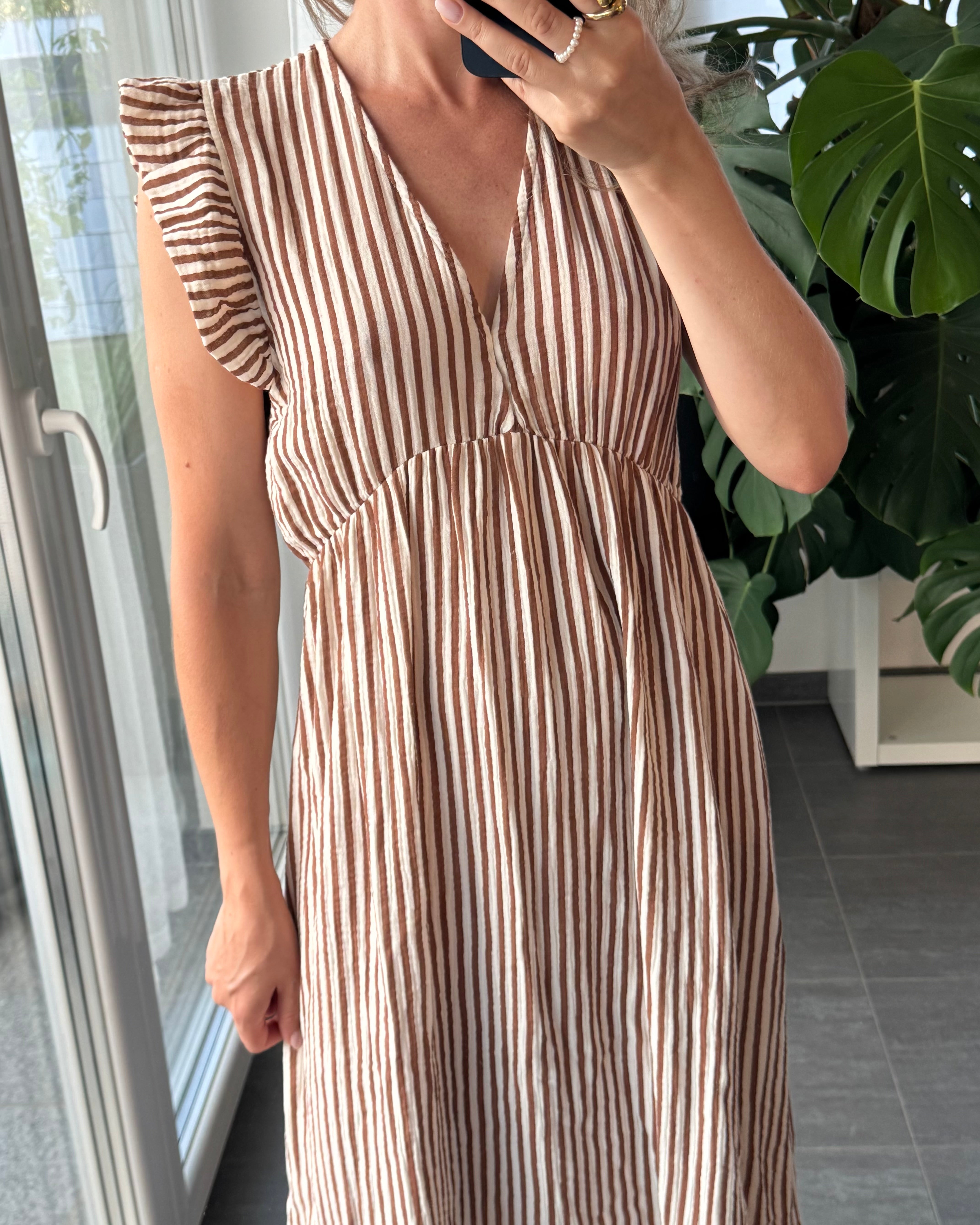Maxi Musselinkleid Stripes Cognac