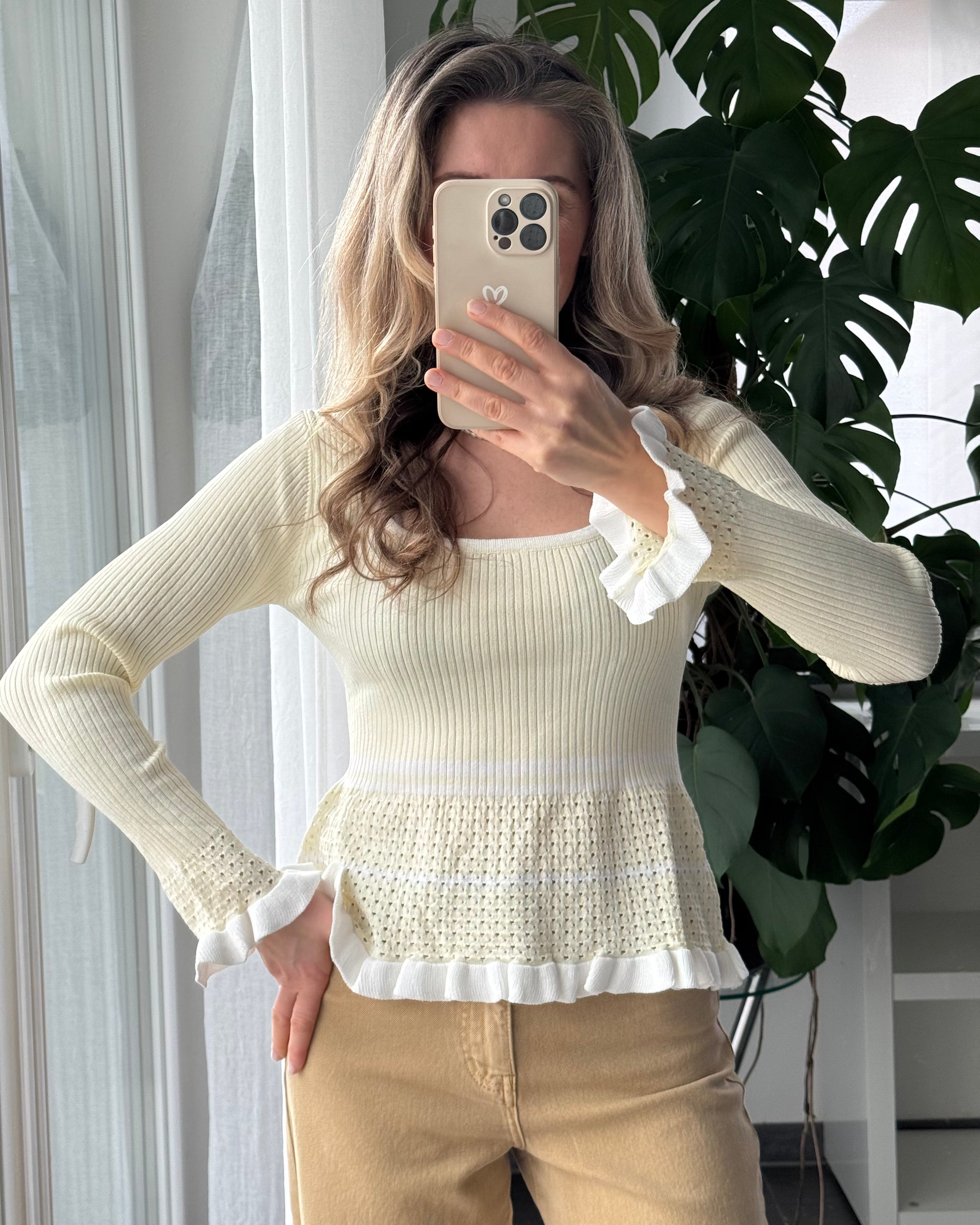 Stricktop Rüschen Buttergelb