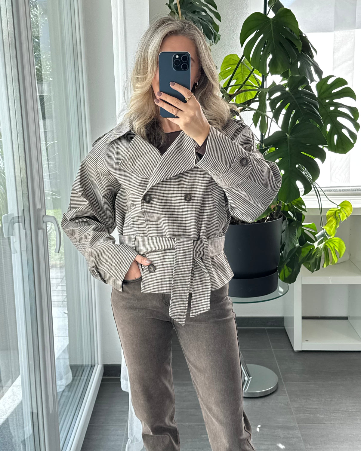 Karo Jacke Taupe
