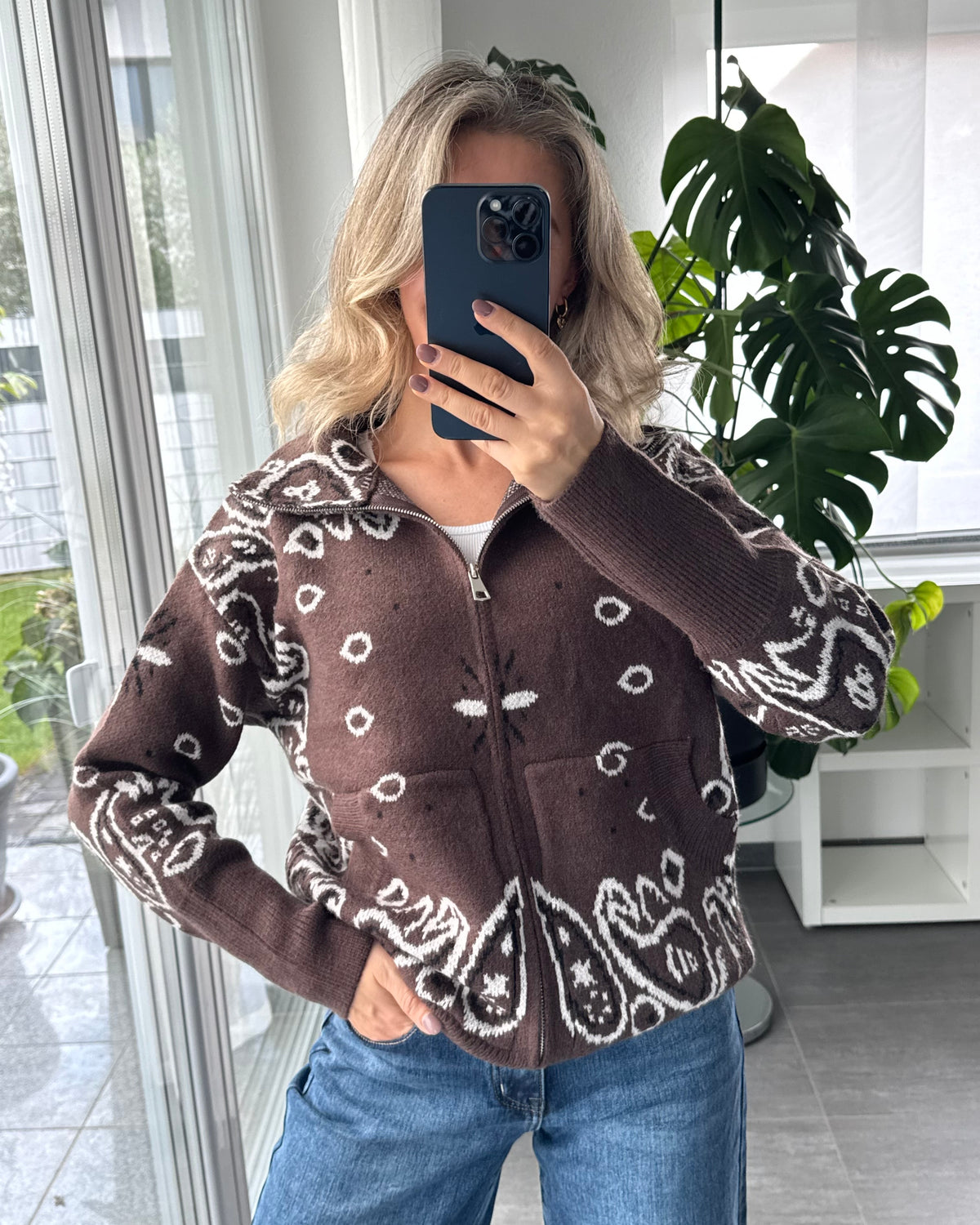 Zip Cardigan Paisley Braun