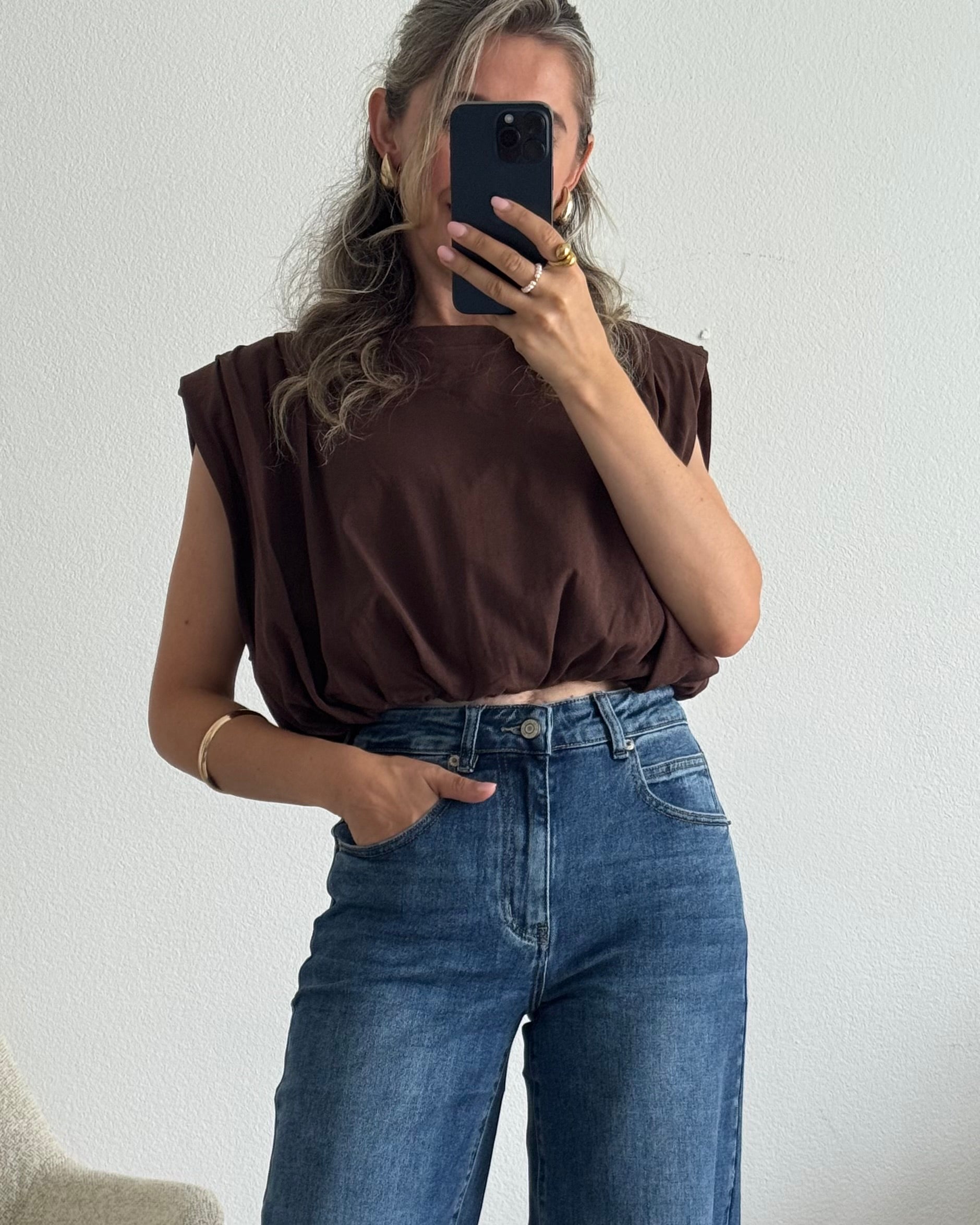 Premium Cropped Shirt Braun