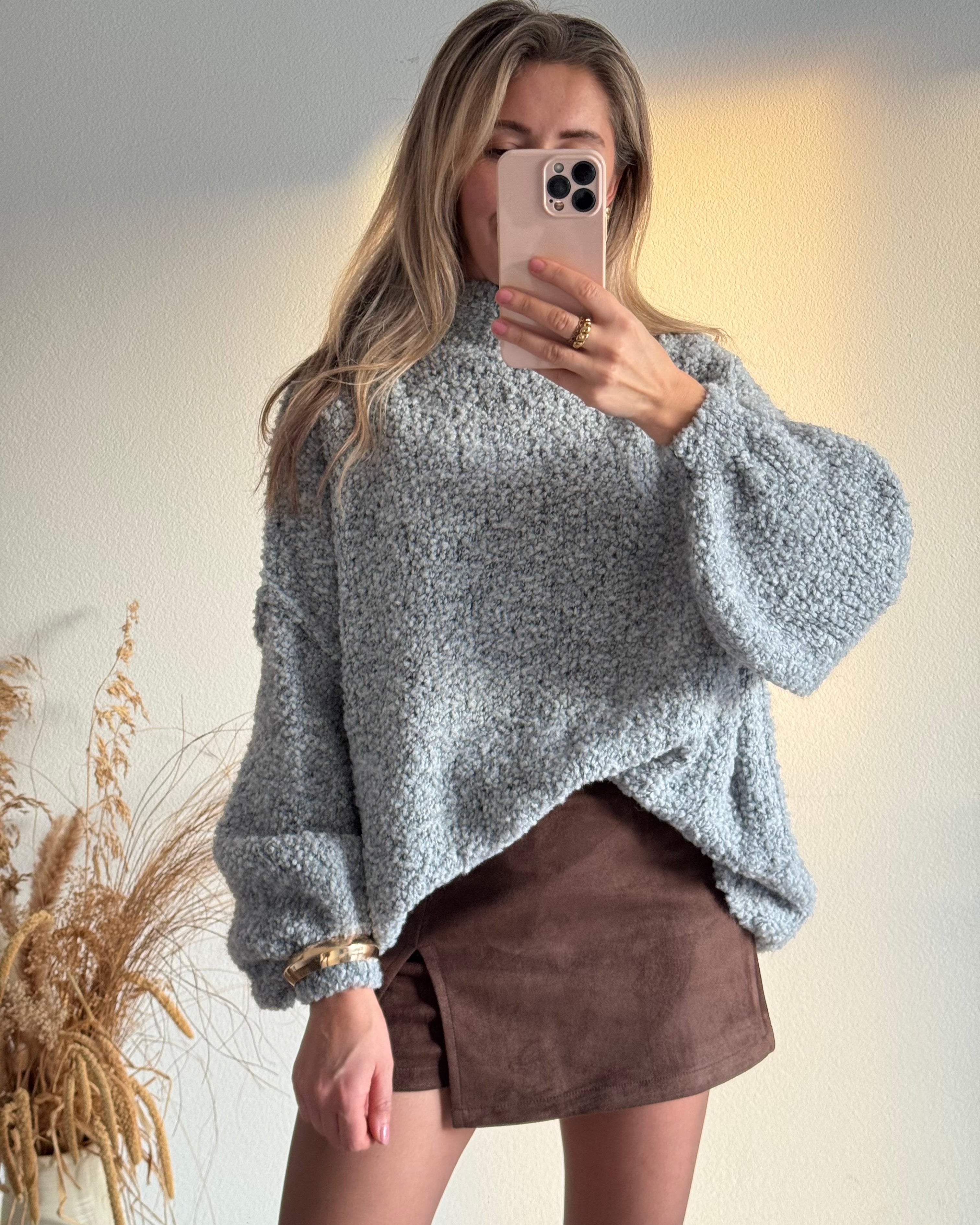 Bouclé oversize Pullover Grau