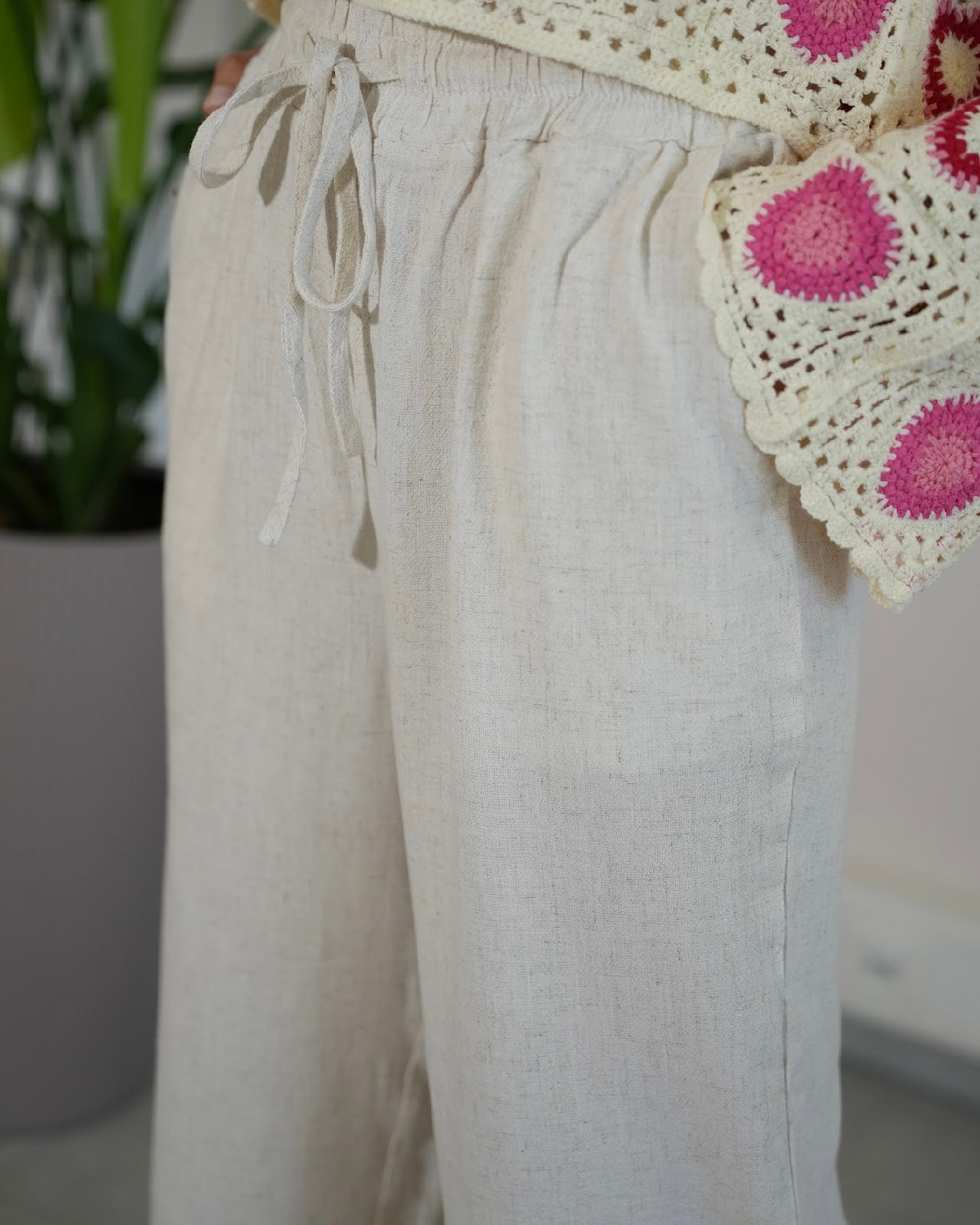 Leinenhose mit breitem Bund