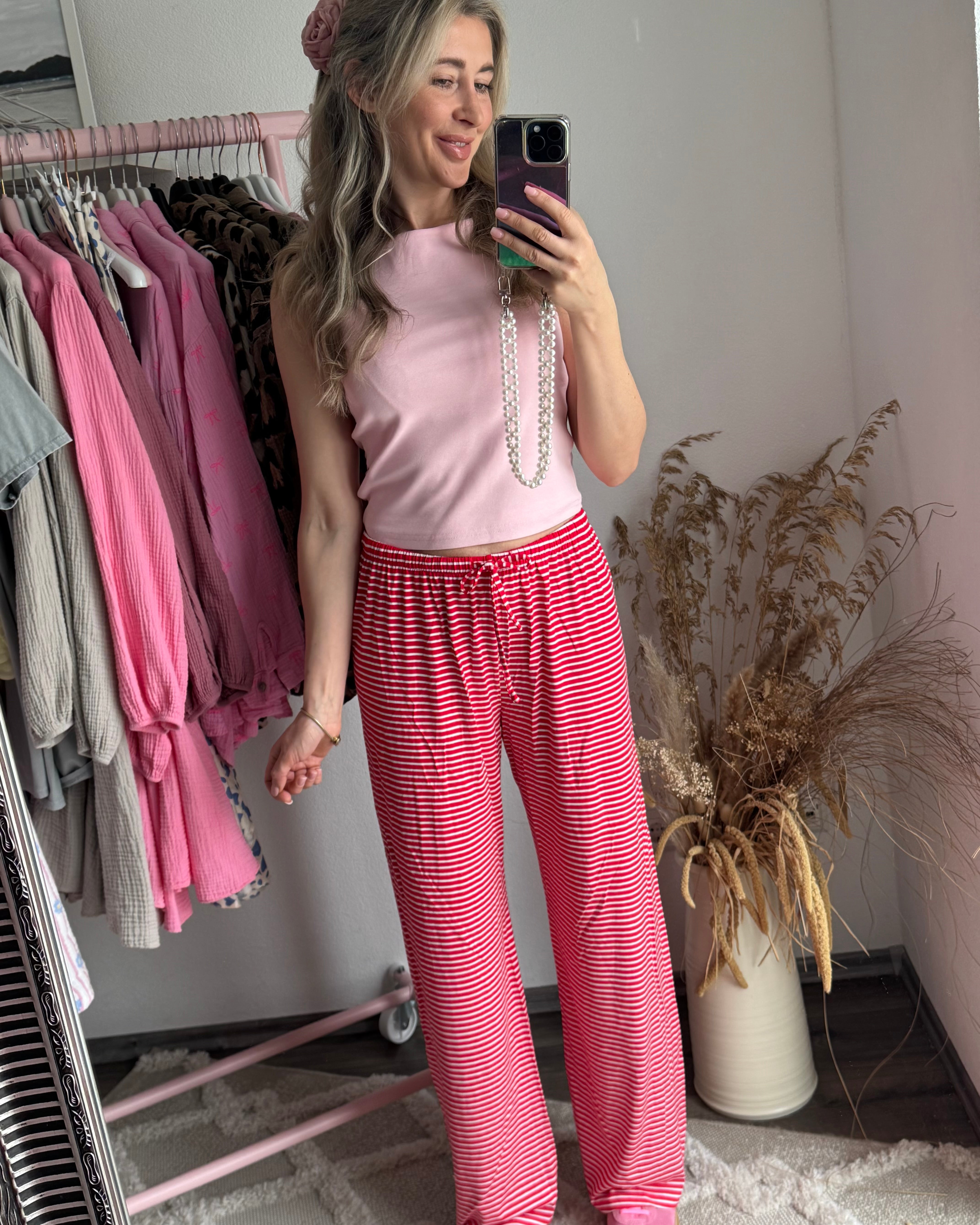 Lockere Hose Stripes rot