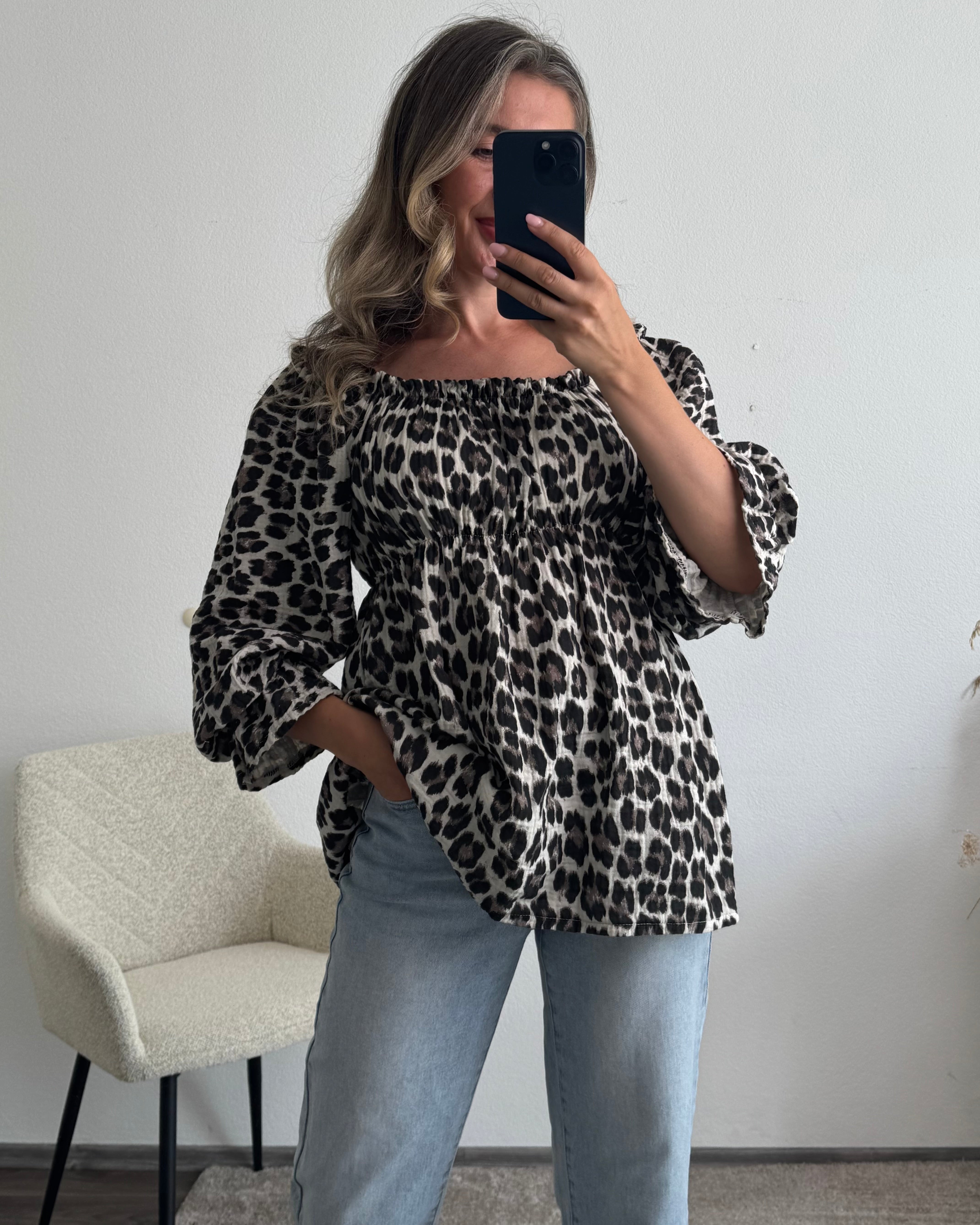 Musselinbluse Leo Grau