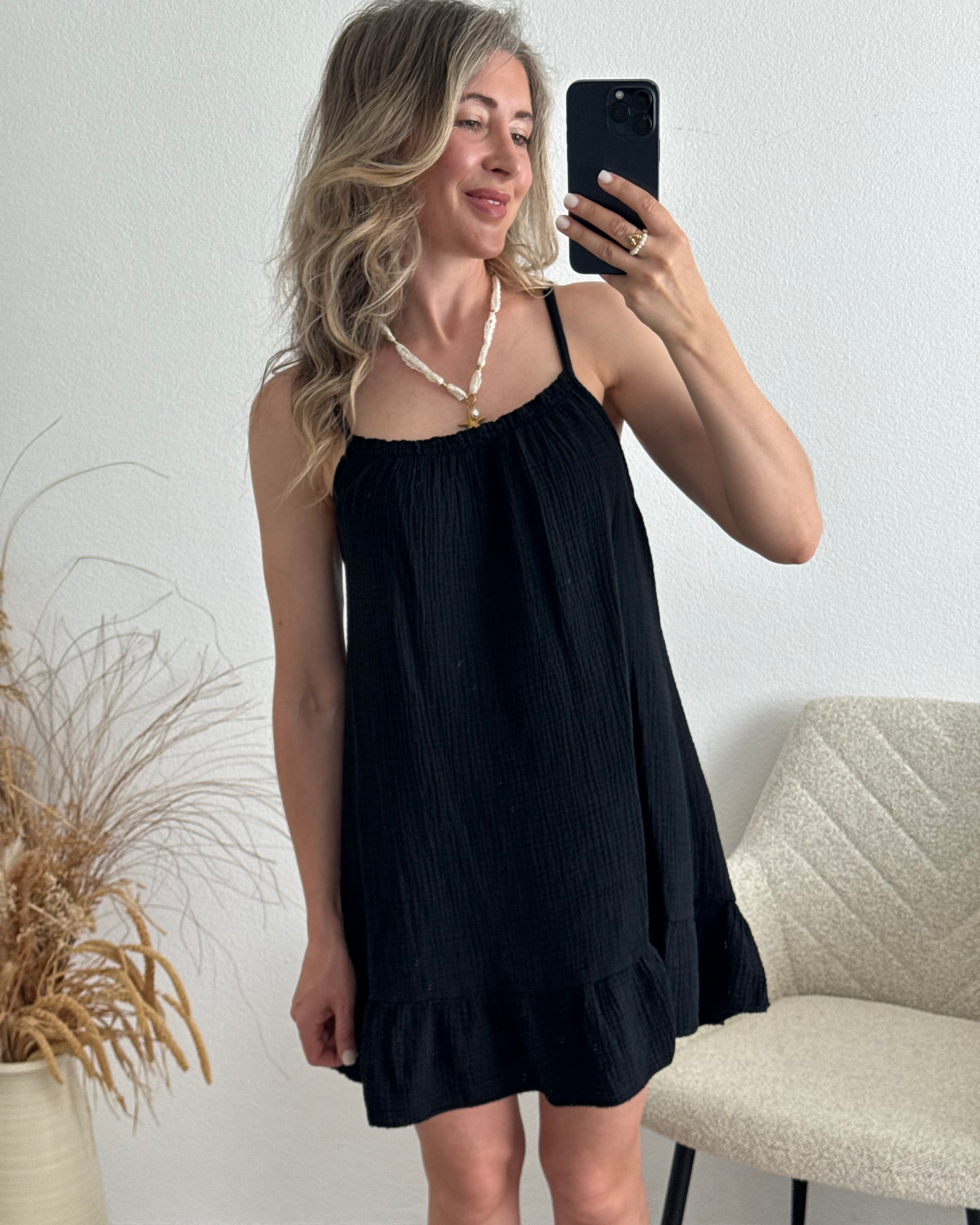 Musselinkleid mit Volantsaum Kelly Schwarz