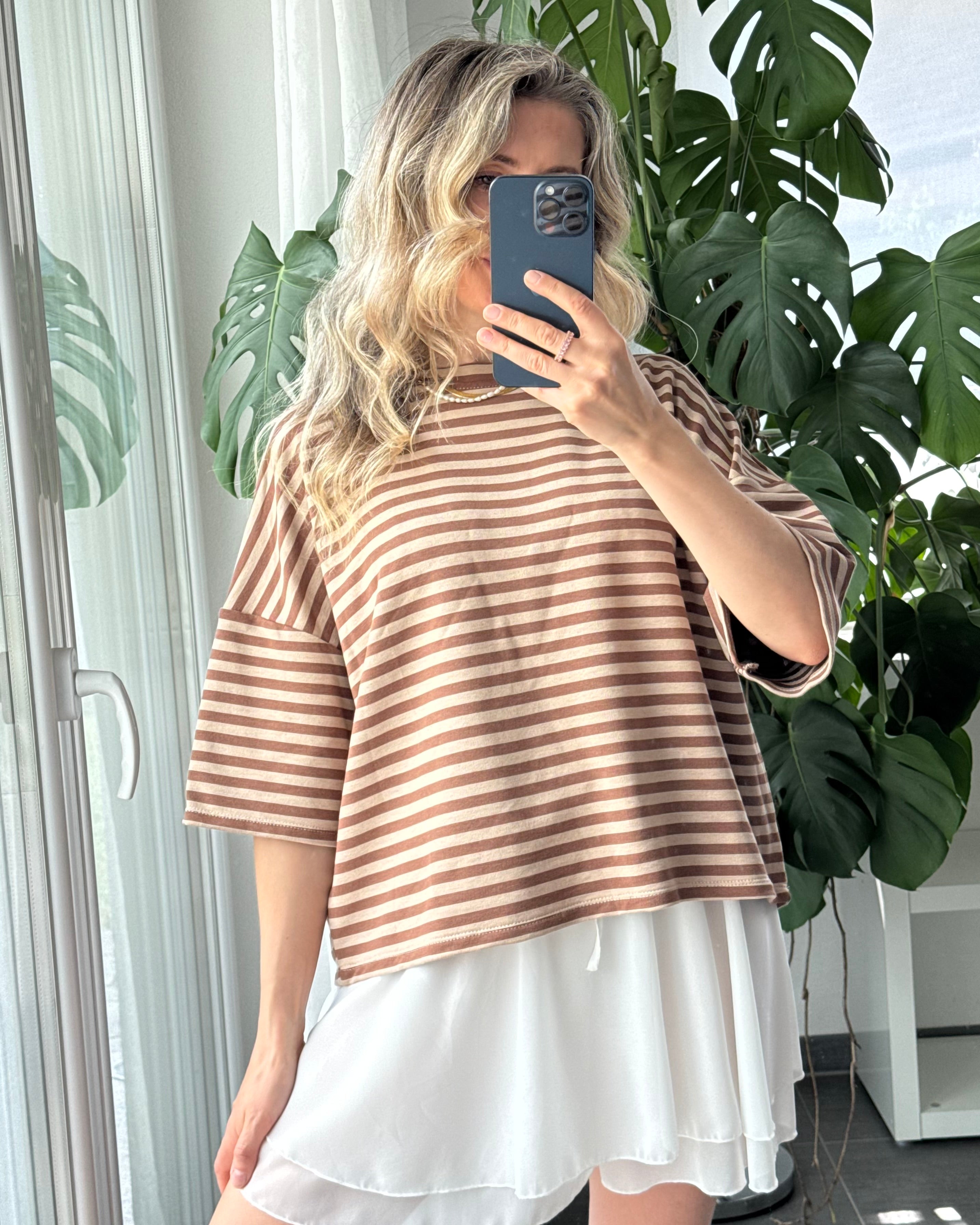 Shirt Streifenliebe Braun Taupe