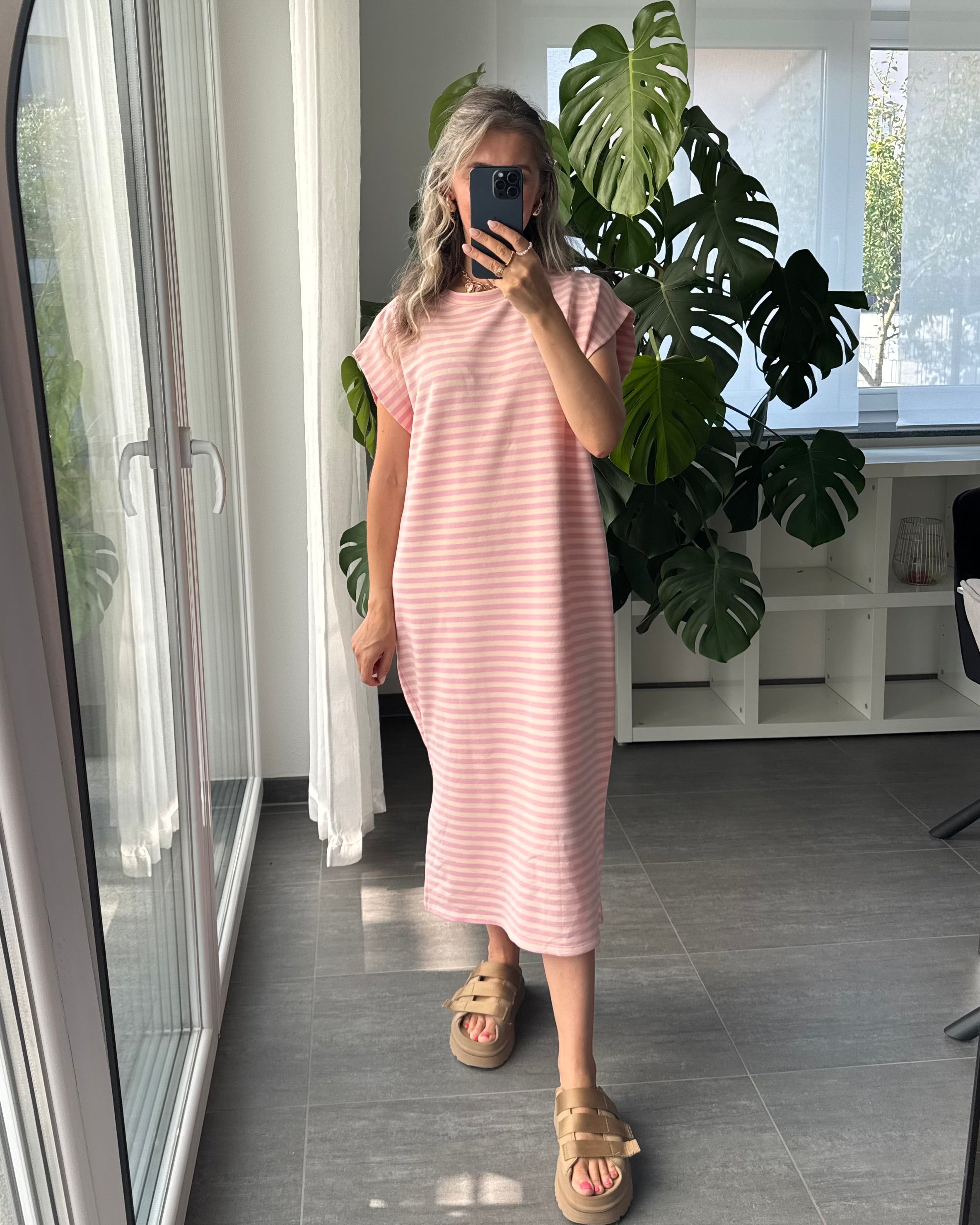 Midikleid Sienna Stripes Rosa