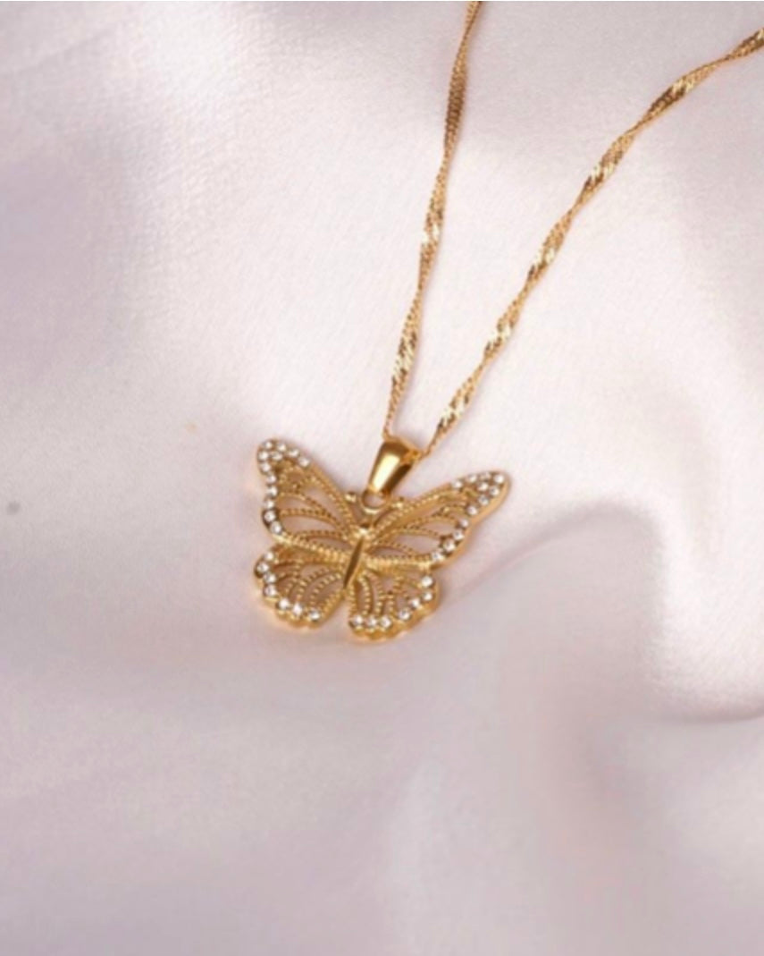 Big Butterfly Glitter Edelstahl Halskette