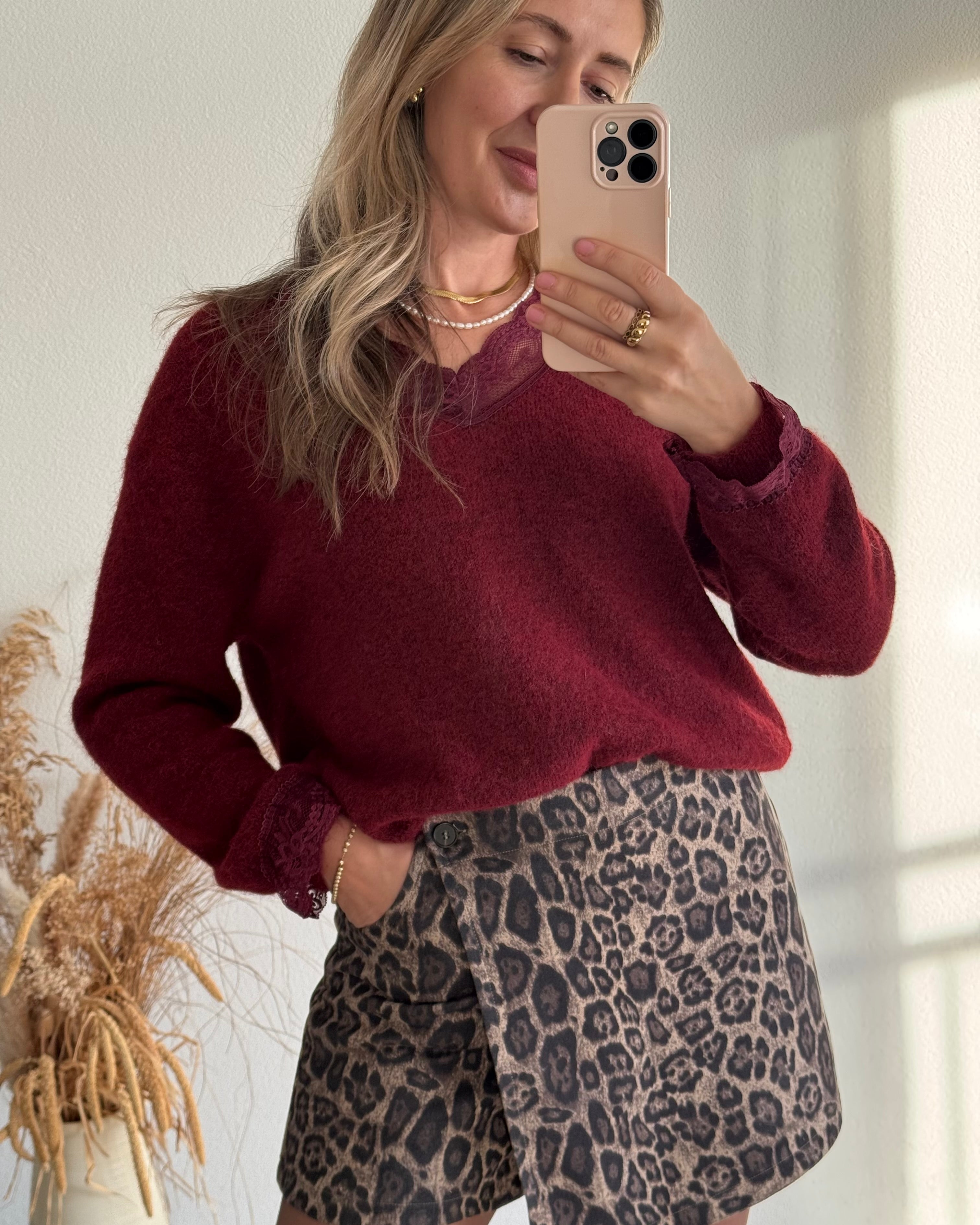 Pullover Lace Touch Bordeaux