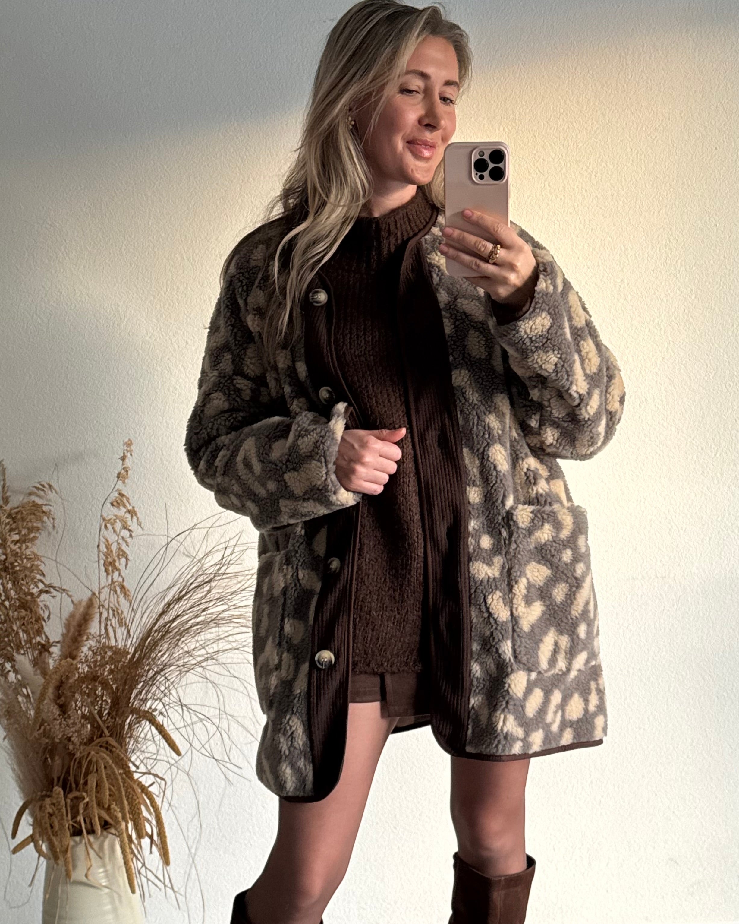 Teddy Jacke Leo Grau Beige