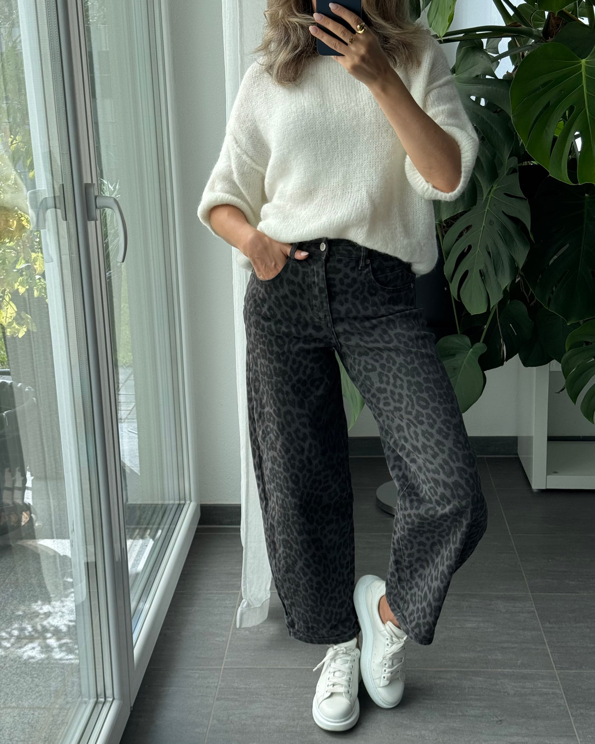 Stretch Ballon Jeans Leo Grau Schwarz