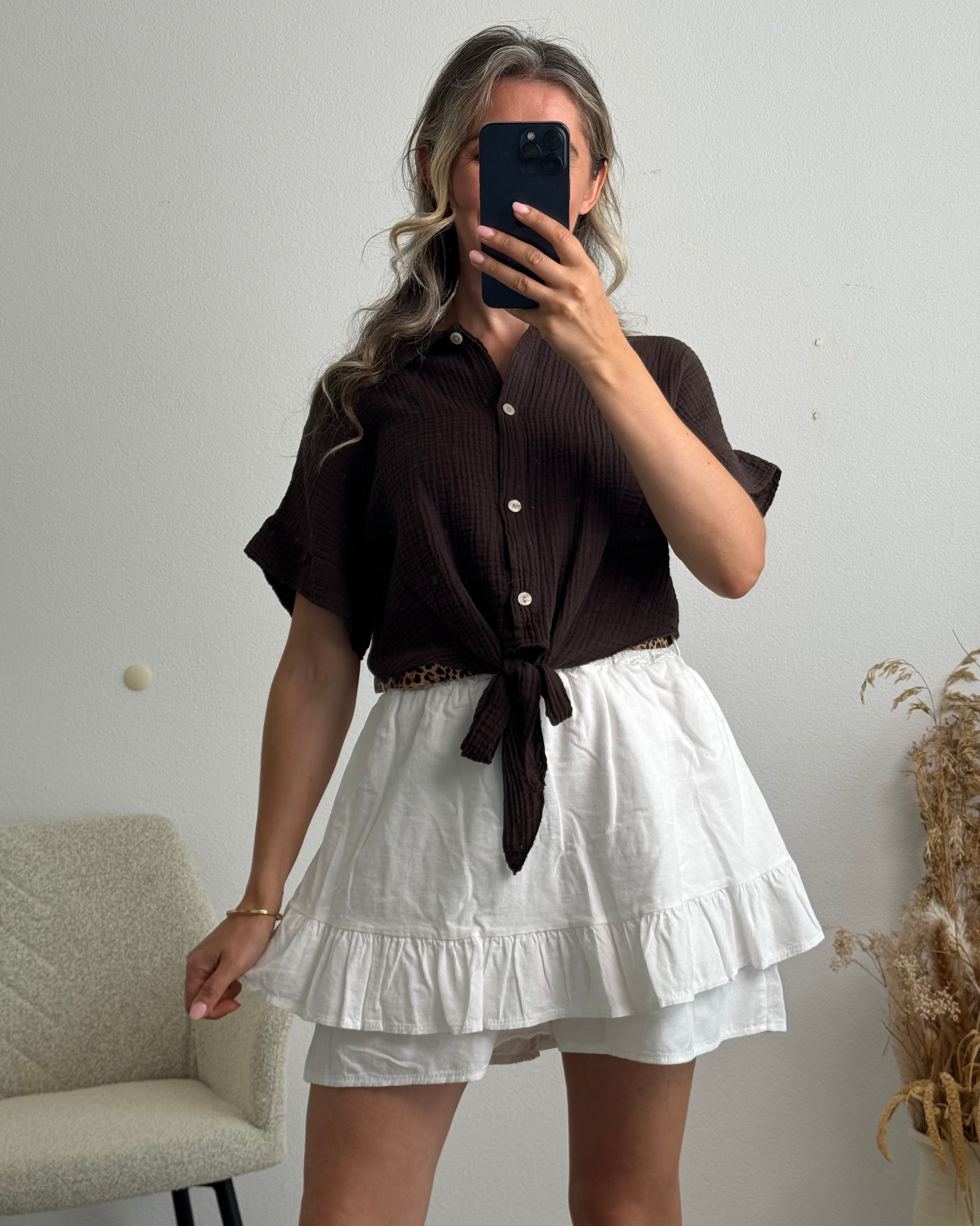 Musselinbluse zum Knoten braun