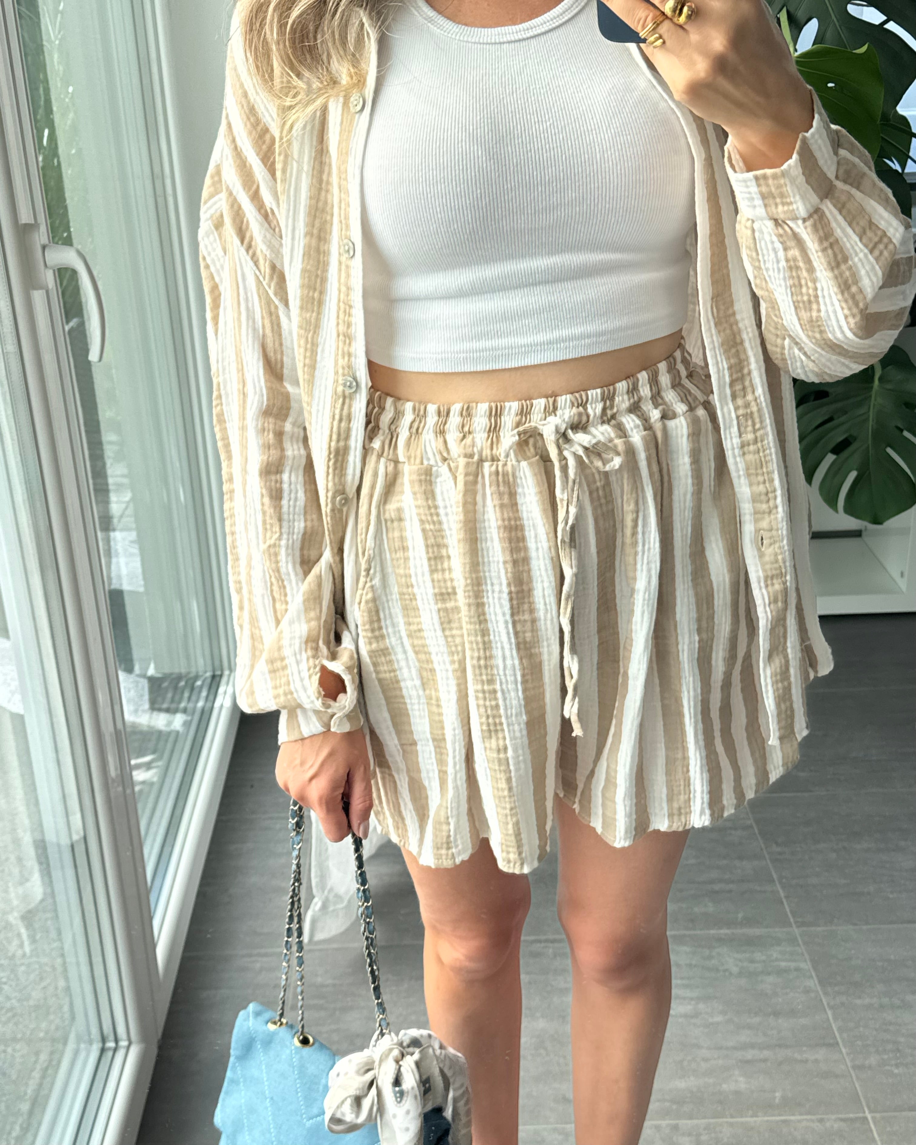 Musselin-Set – Bluse & Shorts Beige