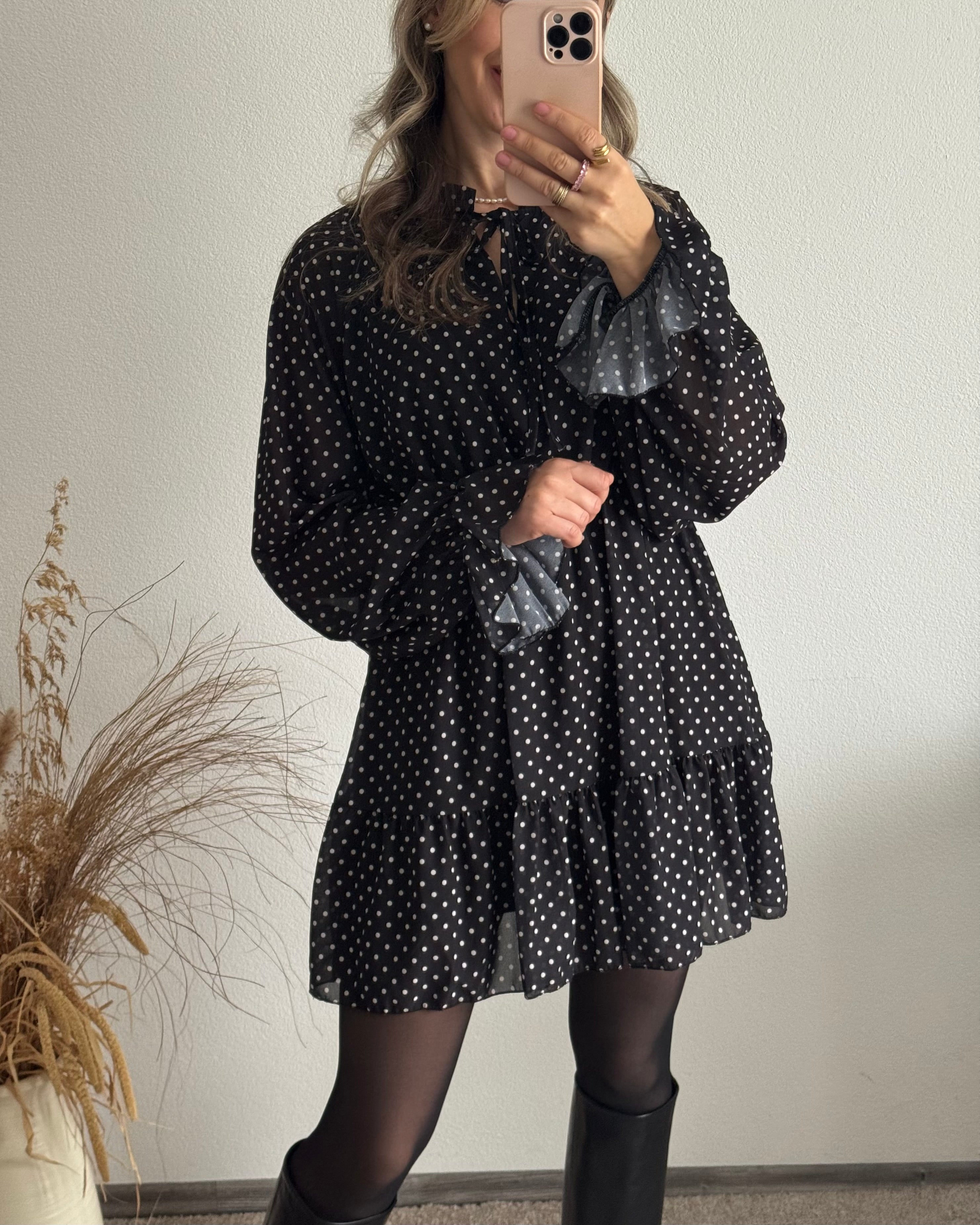 Kleid Polka Dot Schwarz