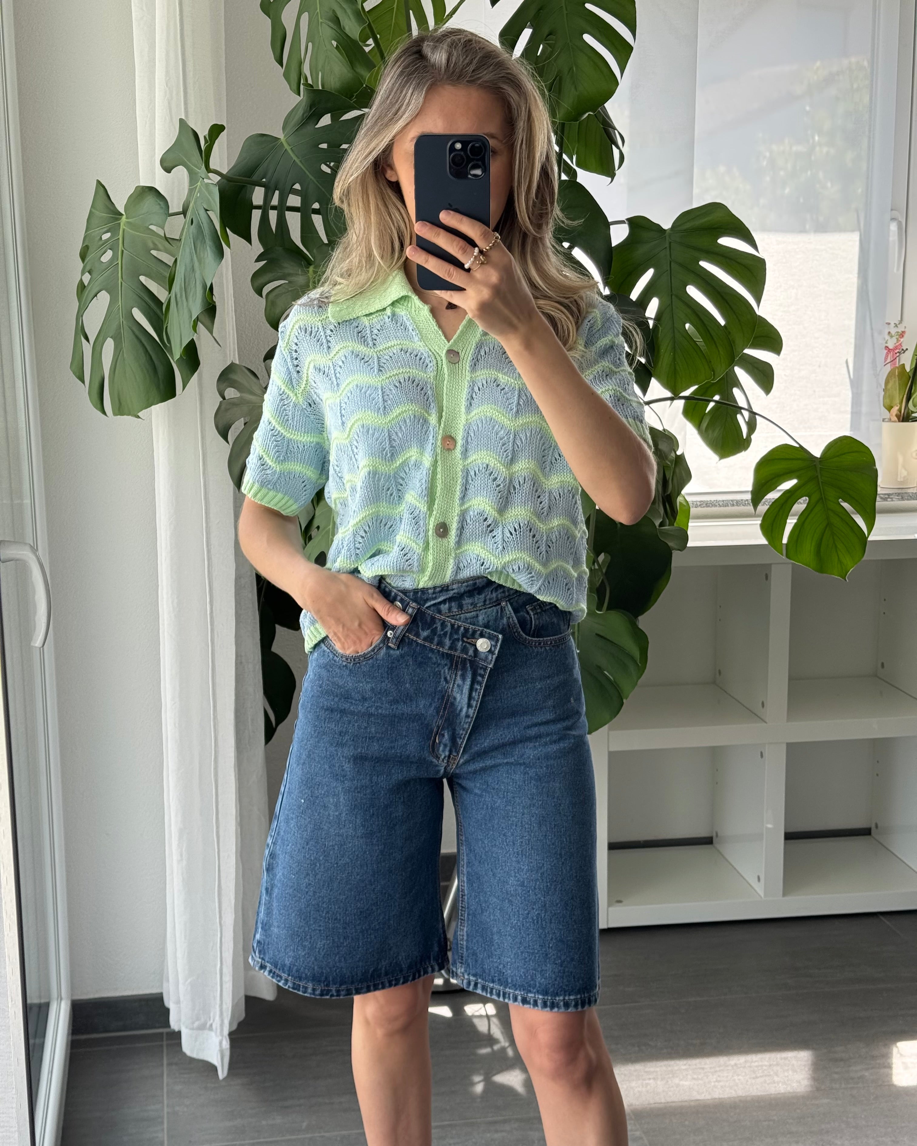Lina Knit Polo Blau Grün