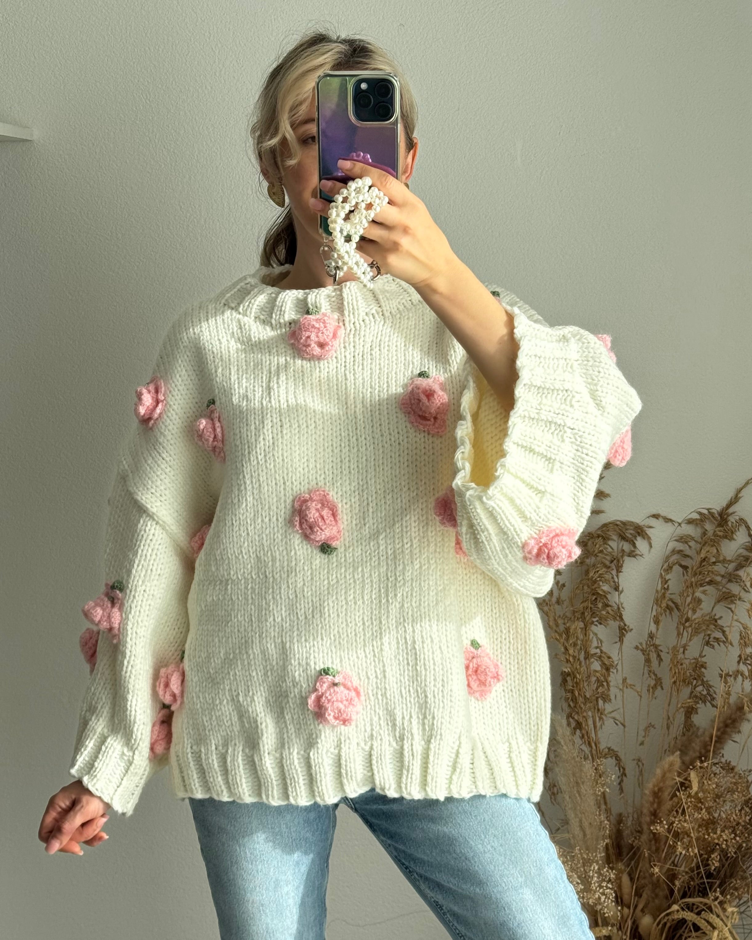 Oversize-Pullover Fleurs au Crochet