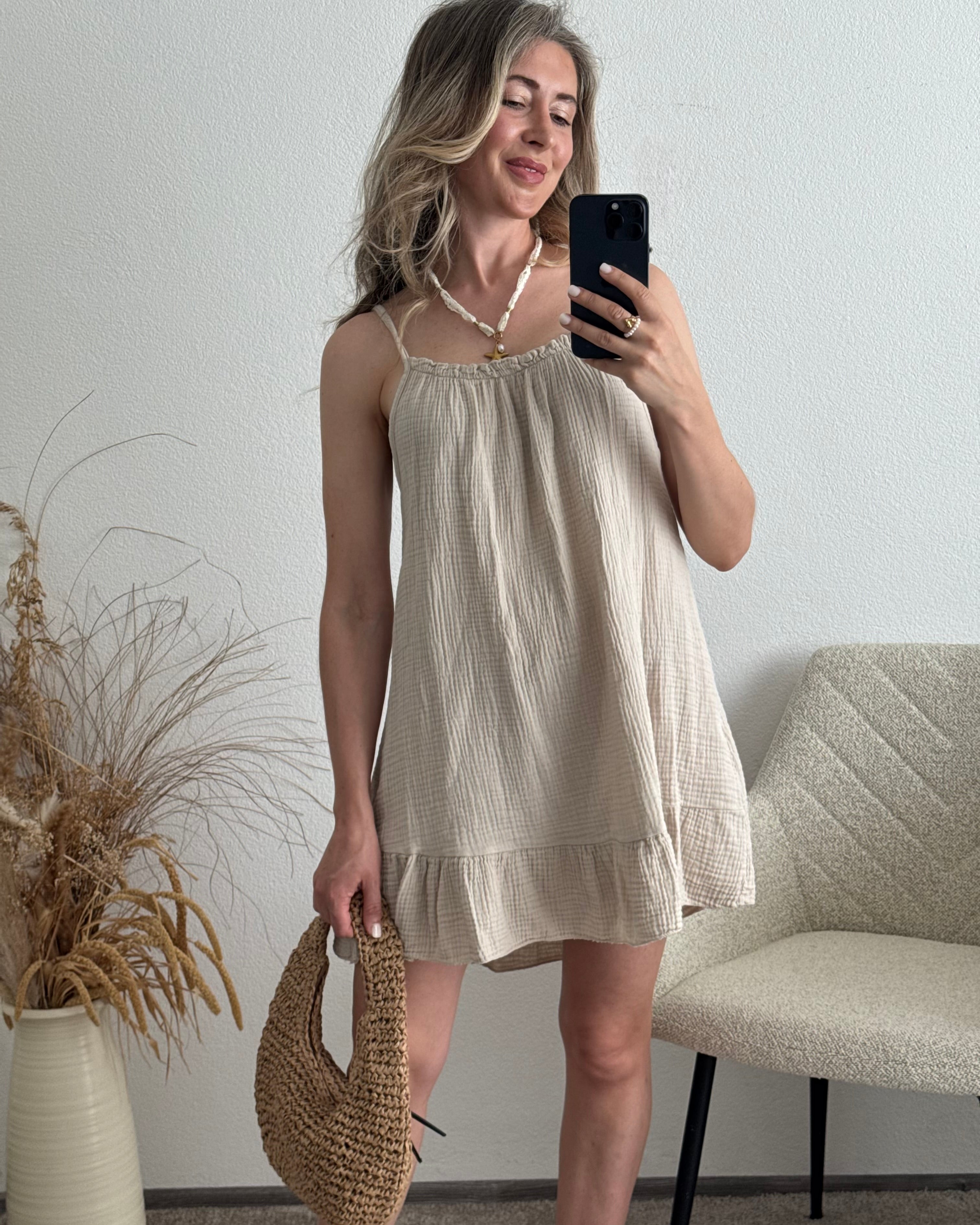 Musselinkleid mit Volantsaum Kelly Beige