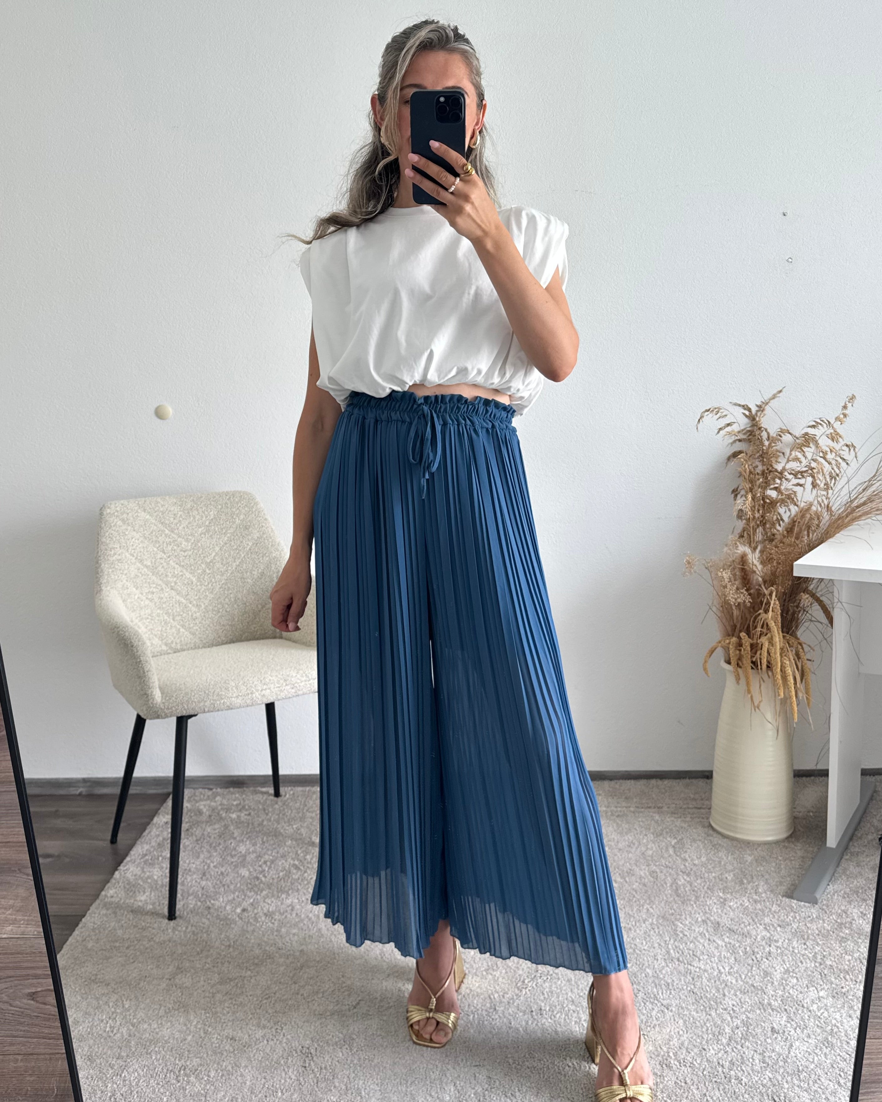 Plisseehose Blau