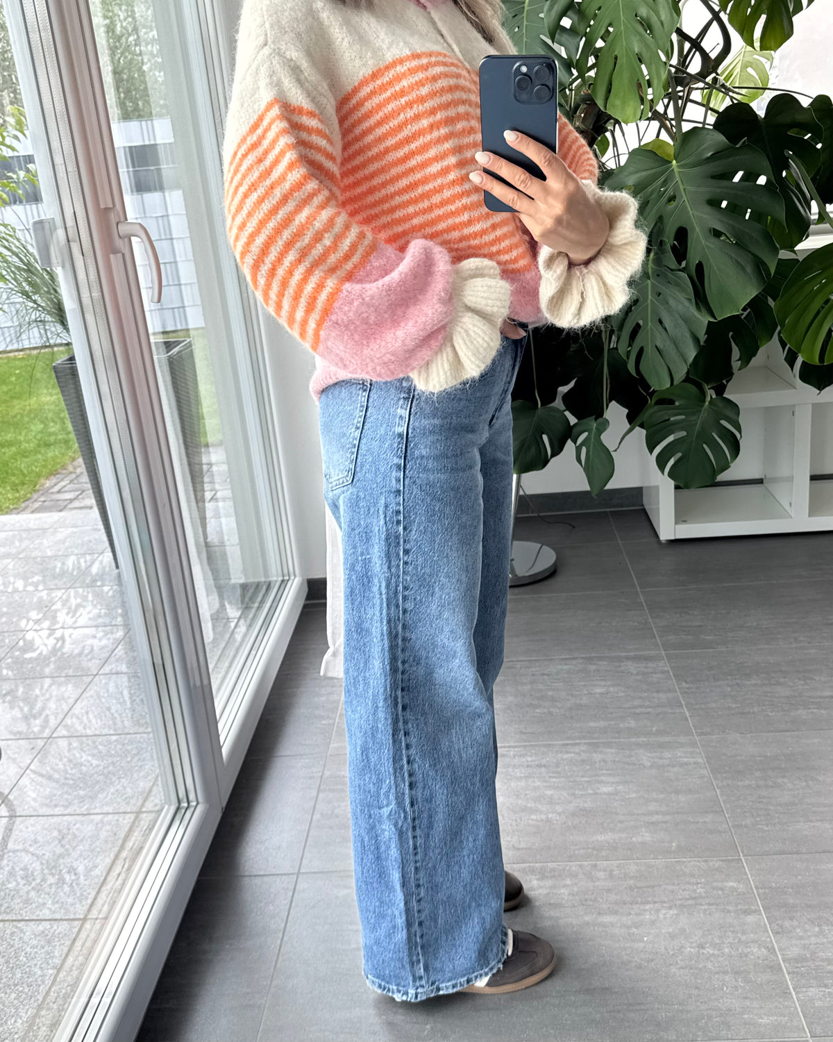 Wide leg stretch Jeans blau