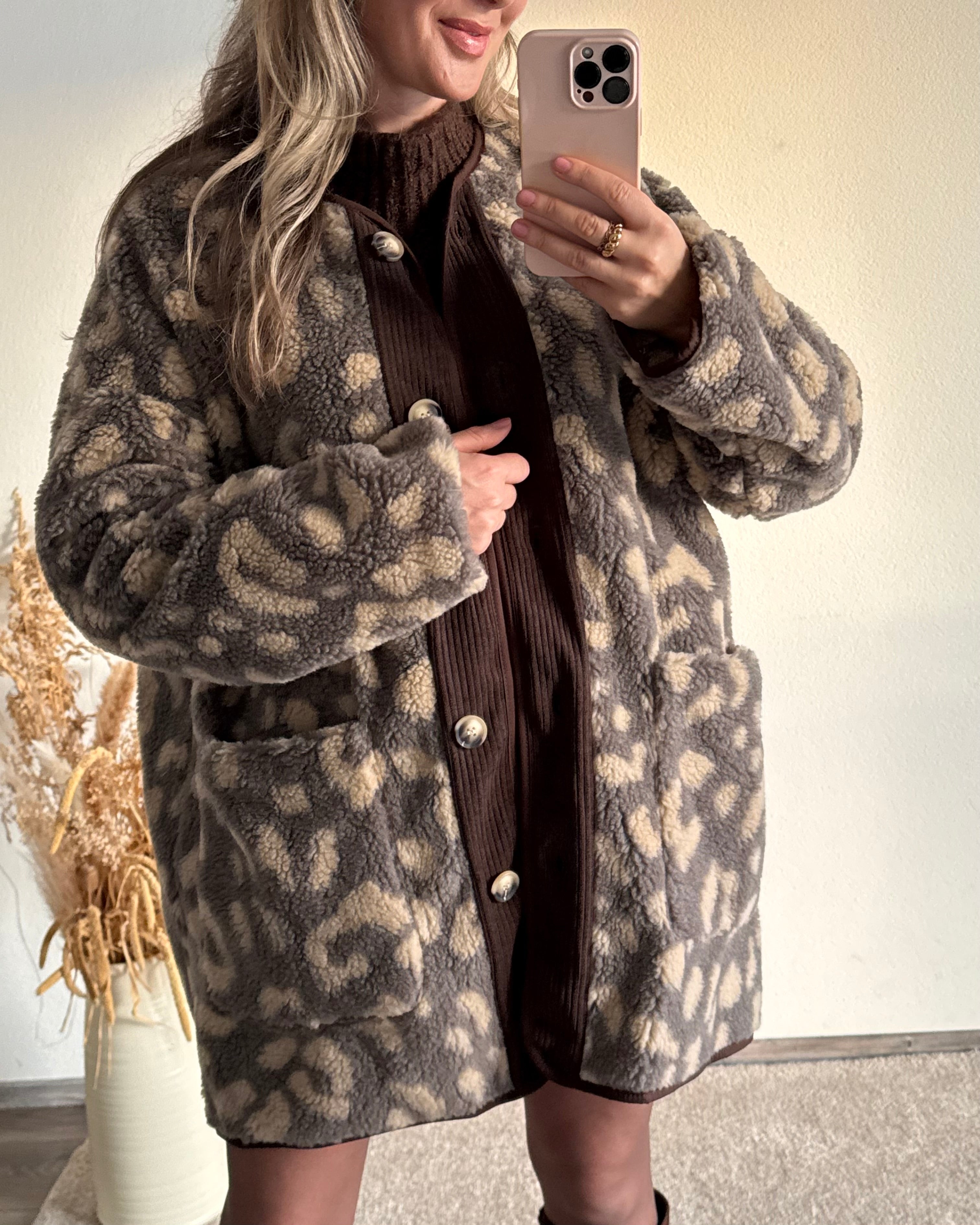 Teddy Jacke Leo Grau Beige