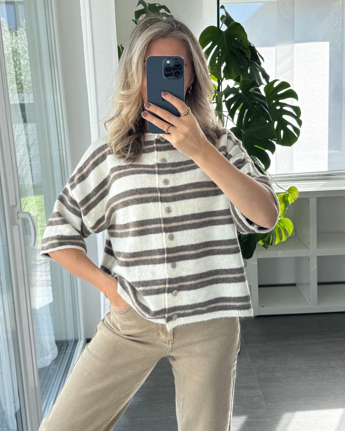 Cardigan Molly Stripes Taupe Creme