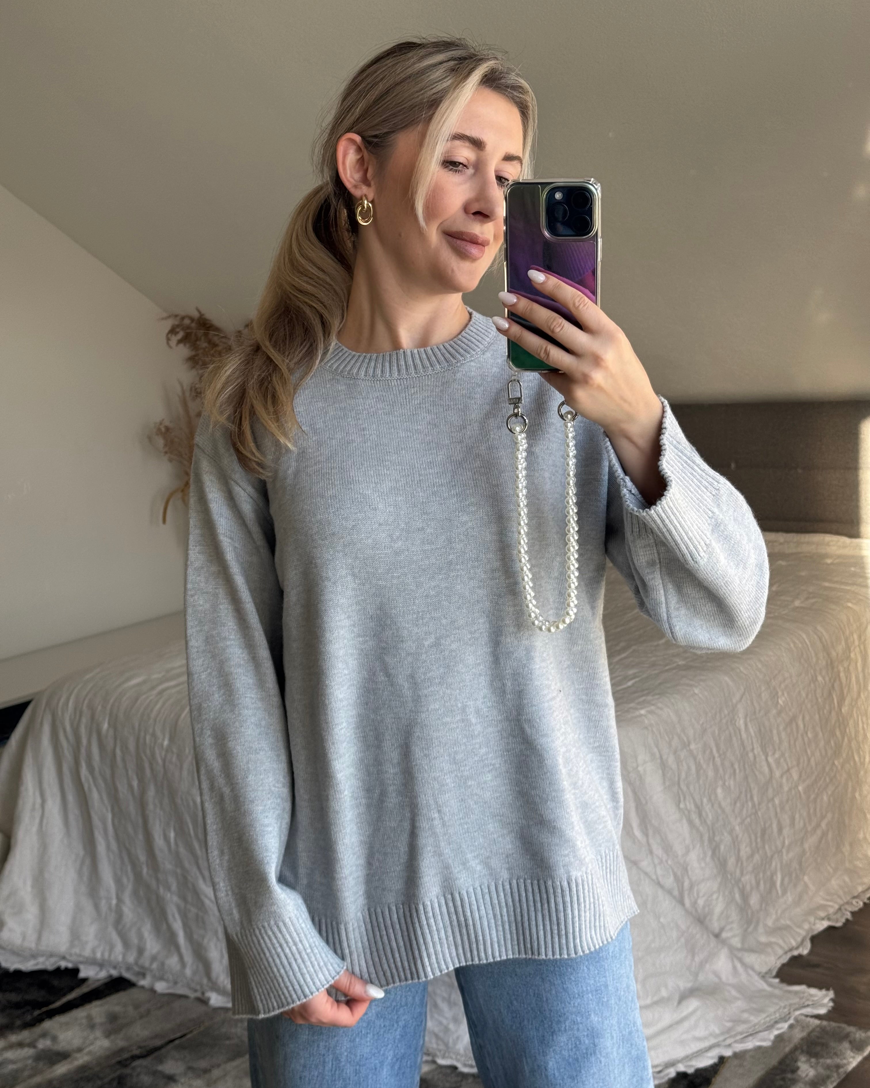 Long Pullover Oversize GRAU