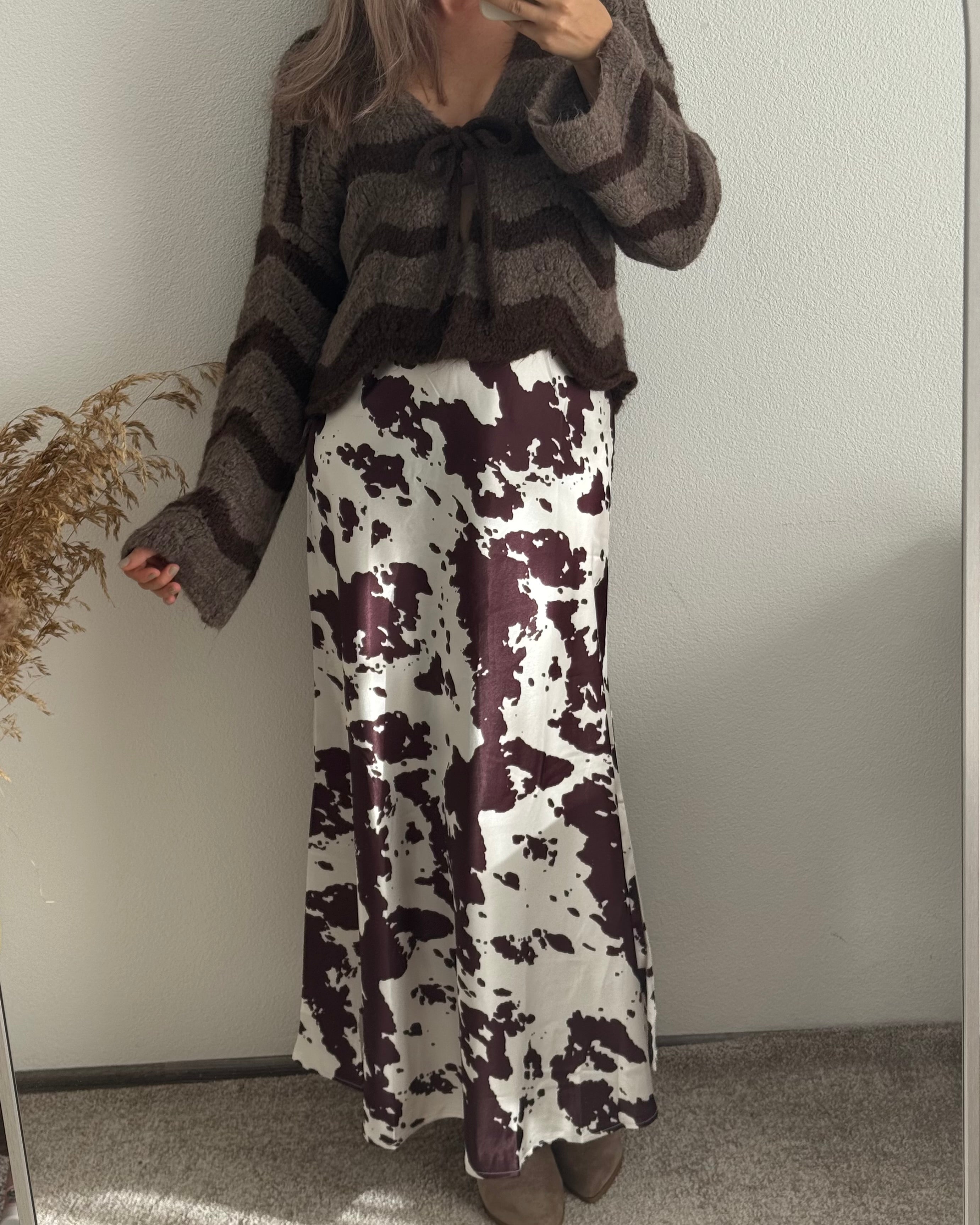 Satinrock mit Cowprint BRAUN