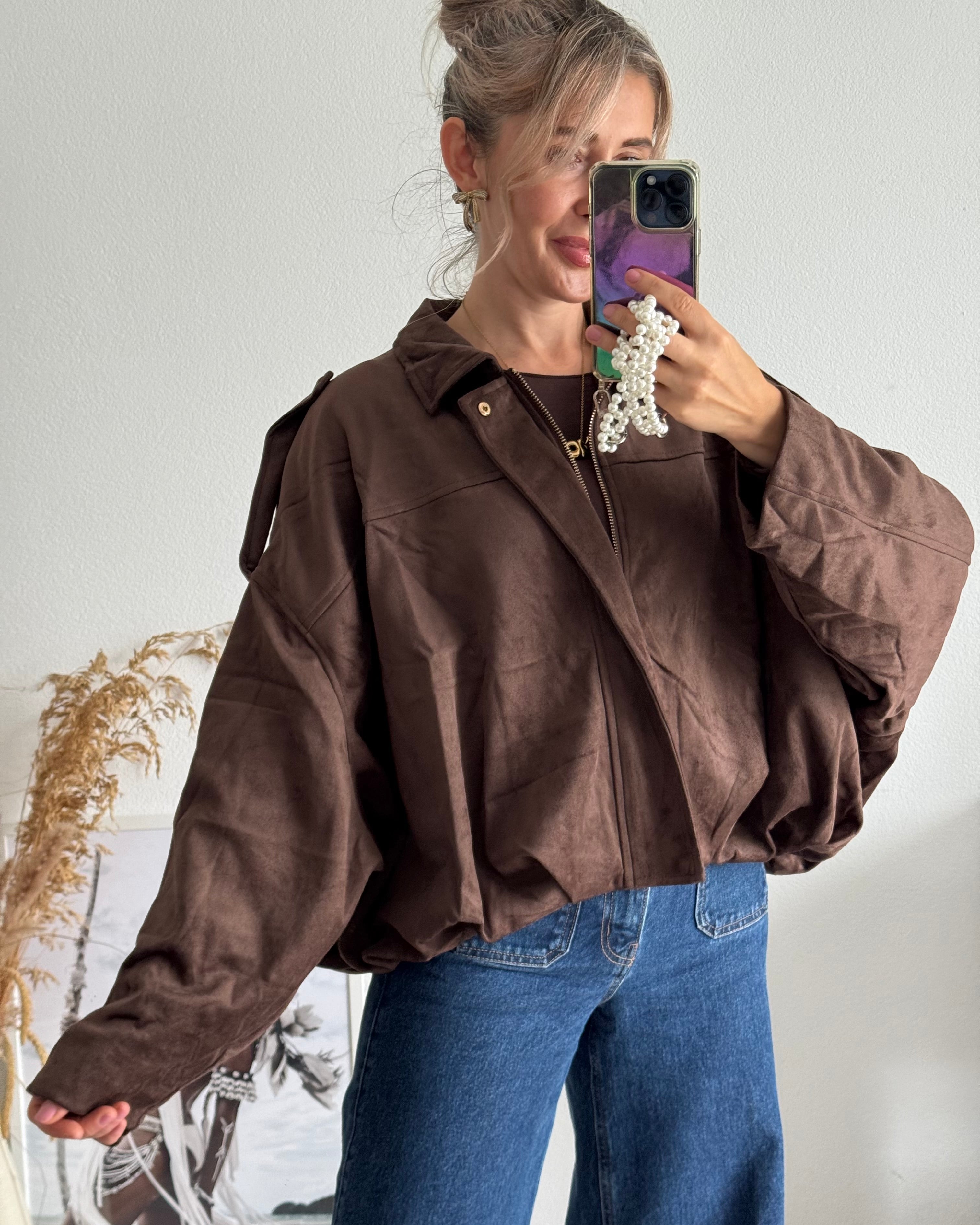 Luxe Suede Bomber Jacket BRAUN