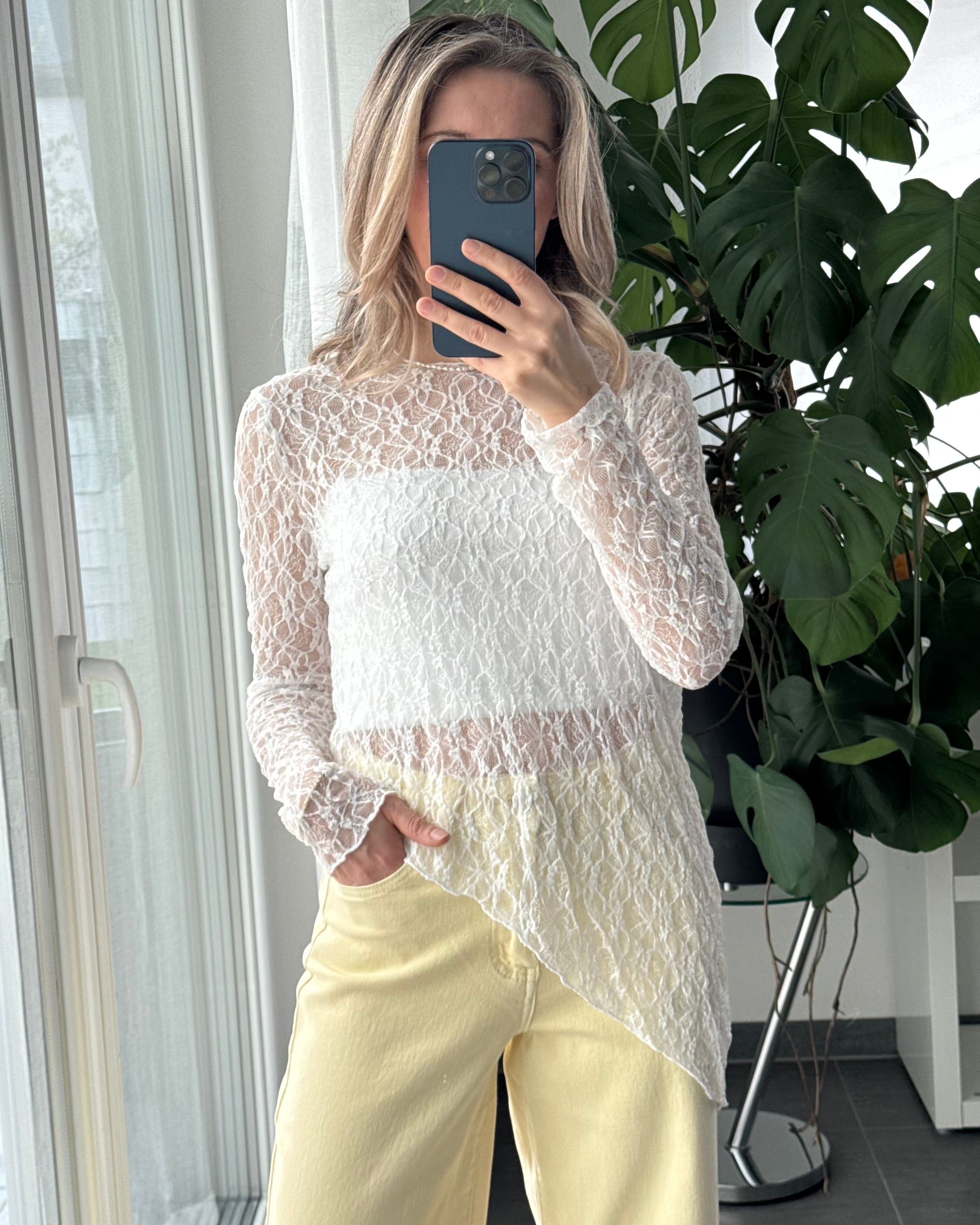 Spitzentop asymmetrisch weiß
