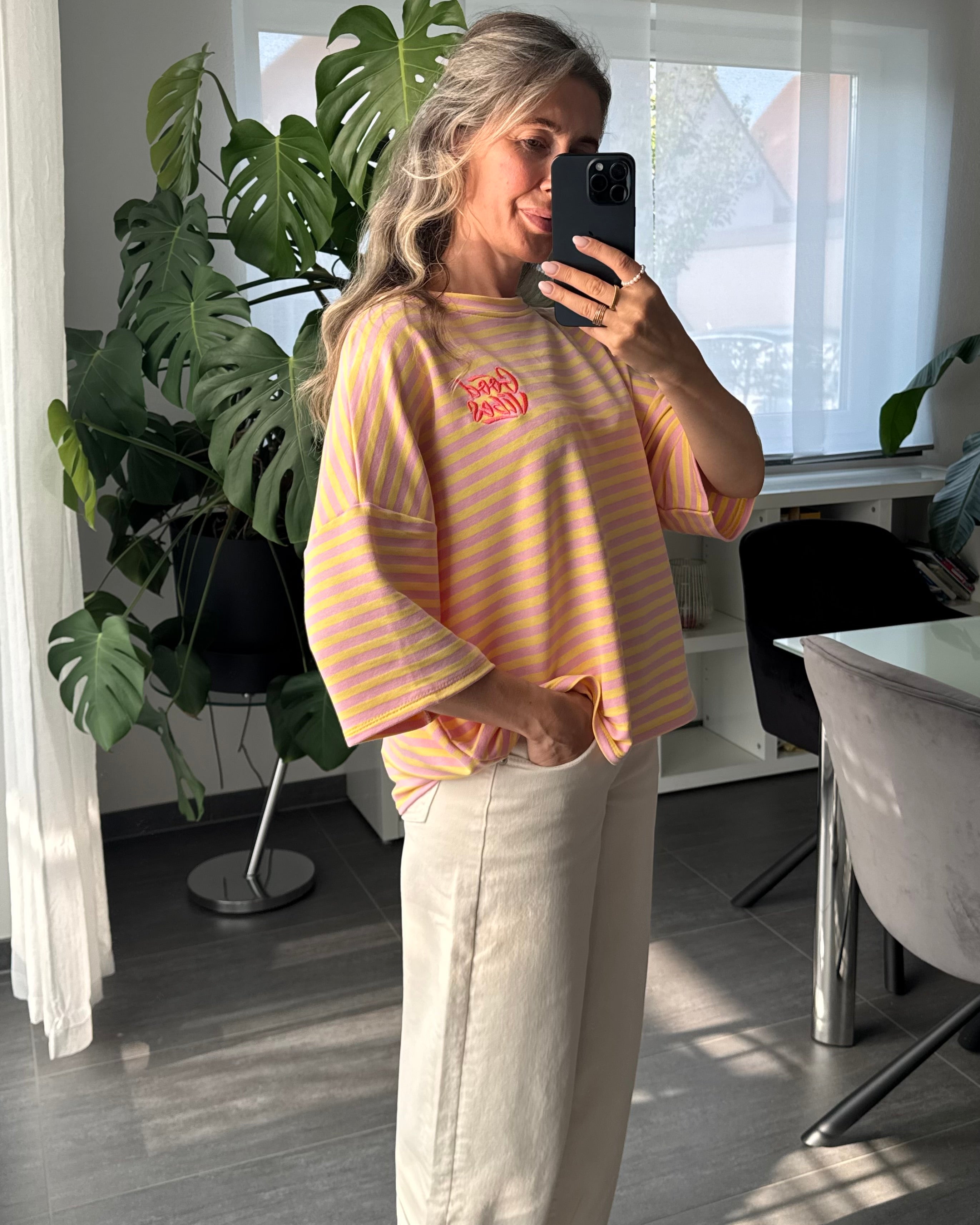 Shirt Streifenliebe Good Vibes SOFTGELB