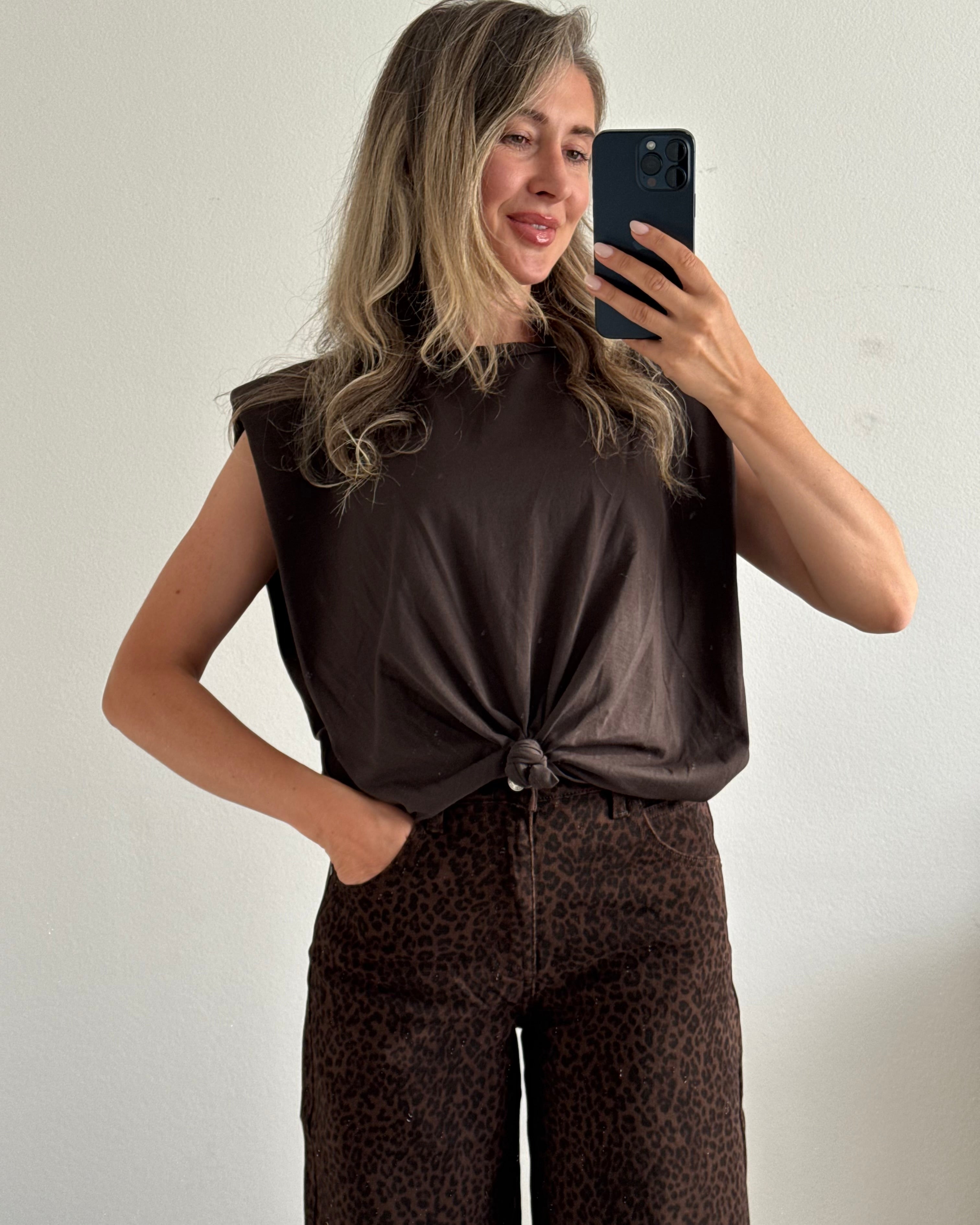 Cropped Shirt mit Knoten braun