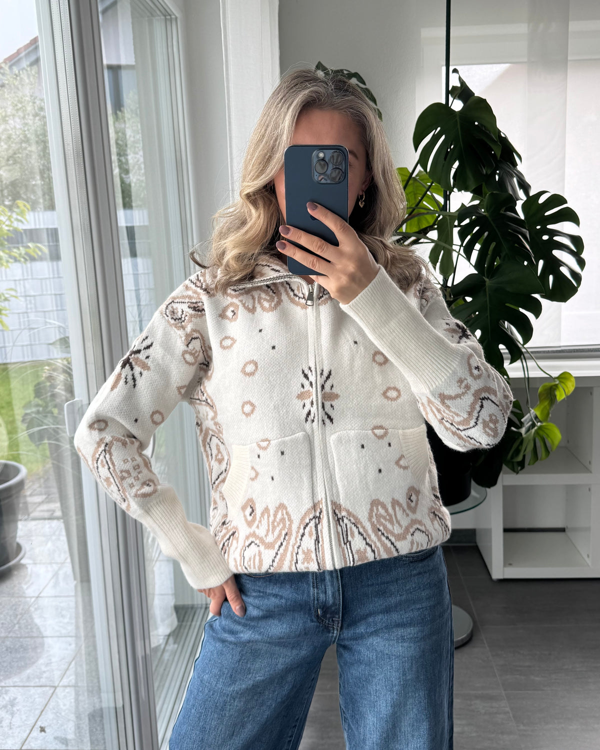 Zip Cardigan Paisley Beige