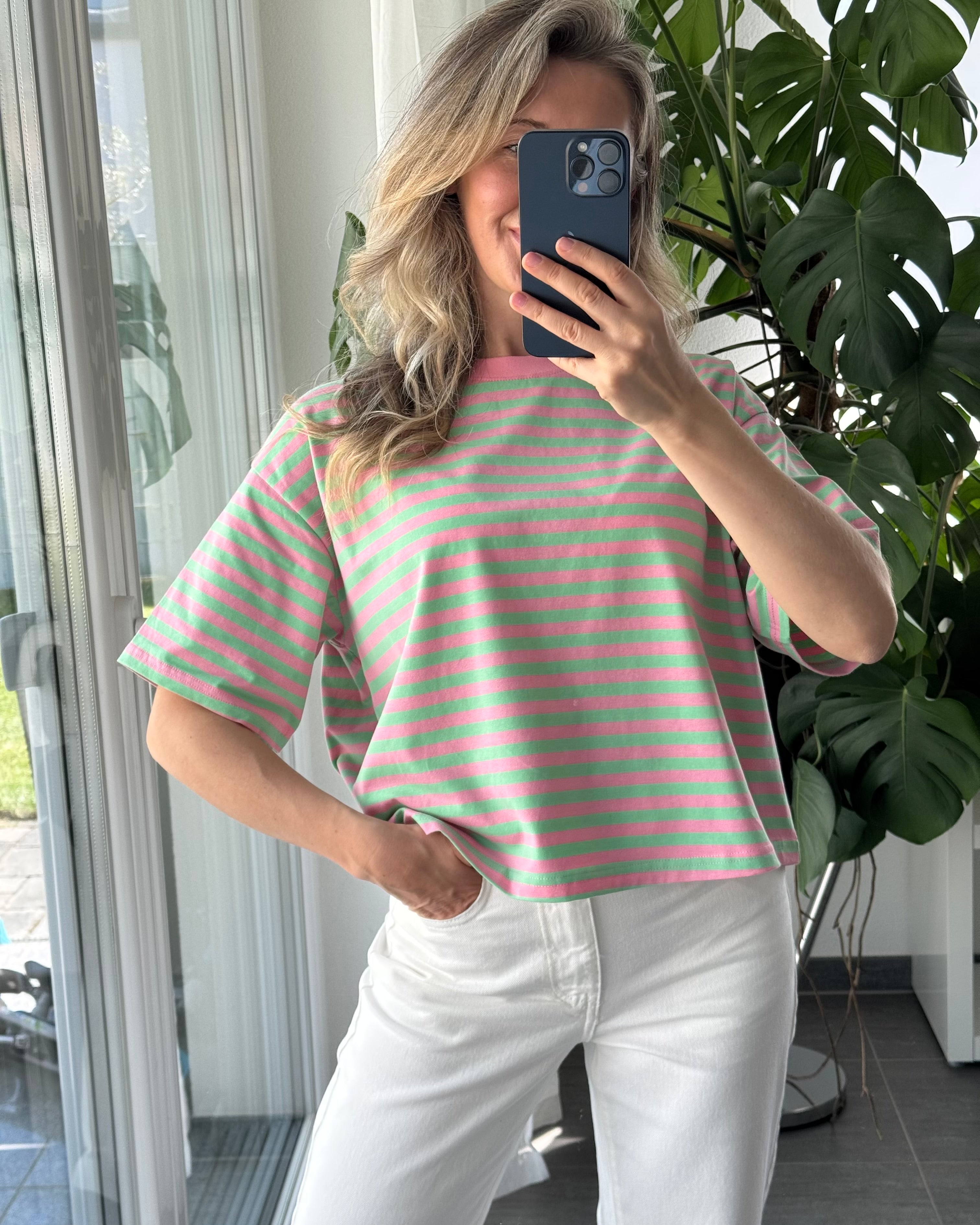 Shirt Summer Stripes Grün Rosa