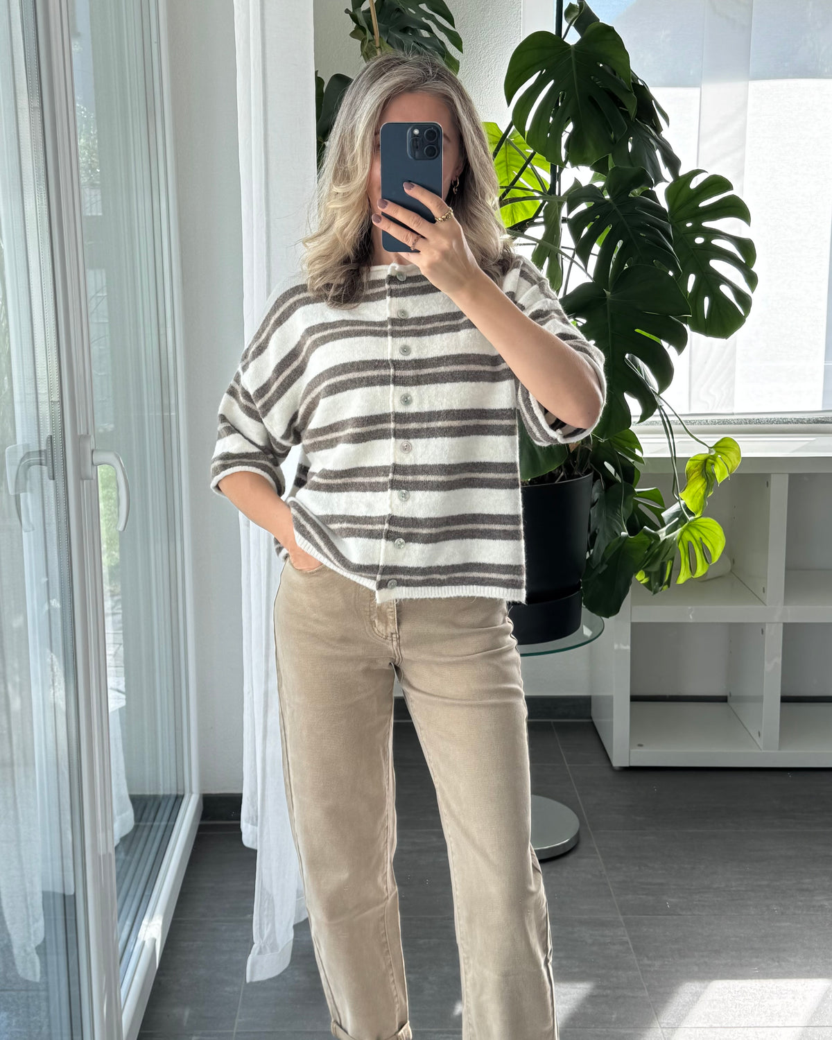 Cardigan Molly Stripes Taupe Creme