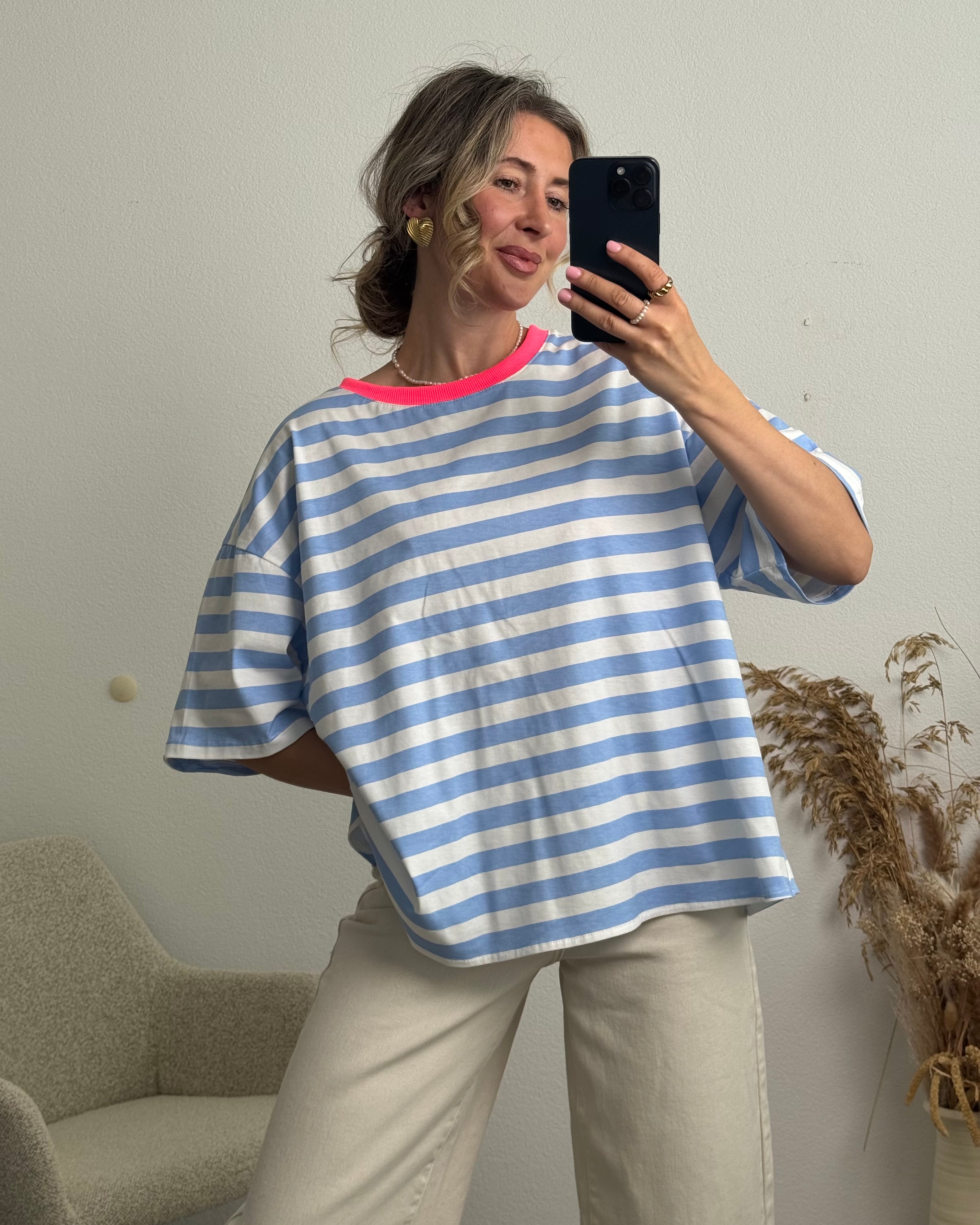 Open Tie Back Shirt blau/weiss
