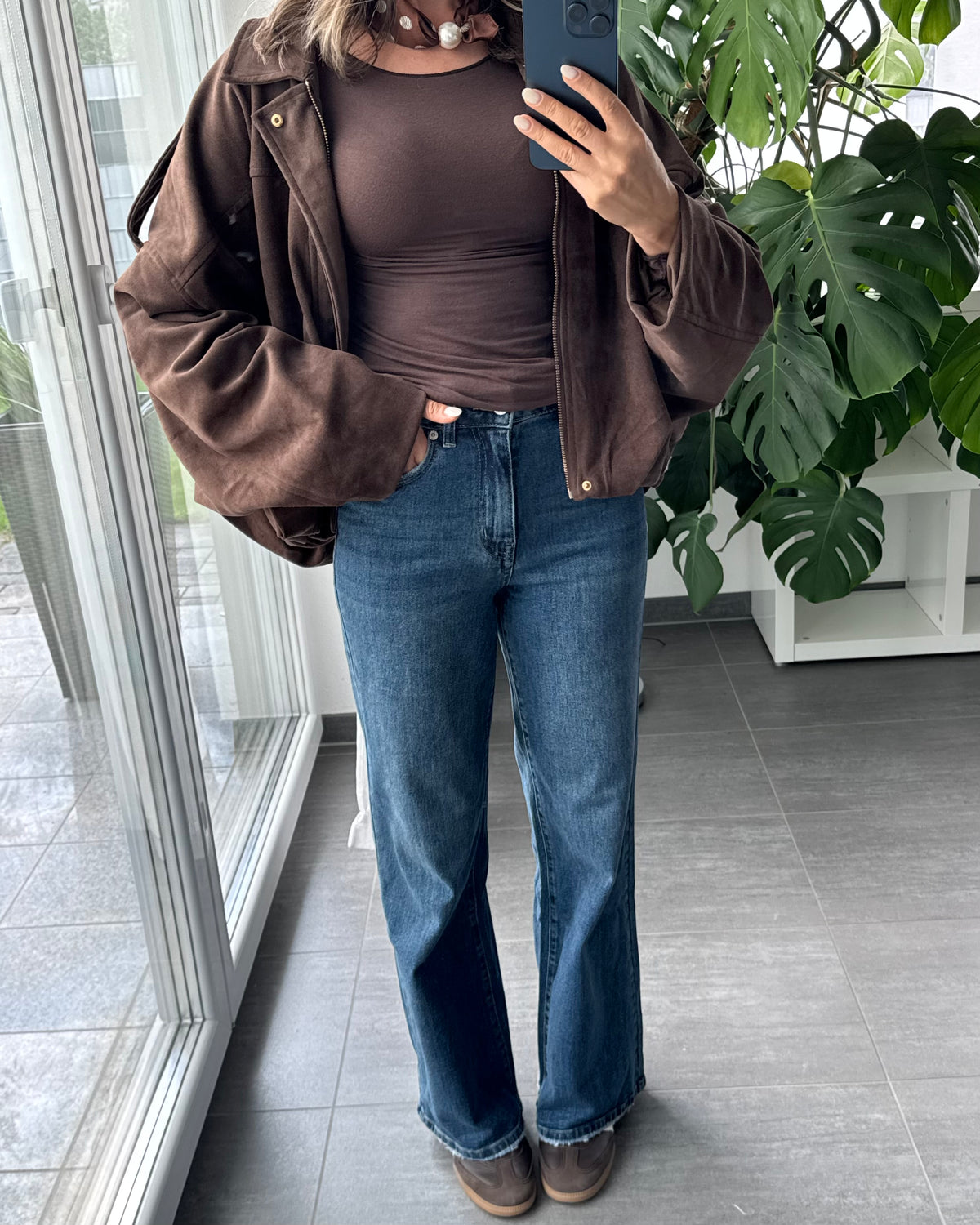 Wide leg stretch Jeans dunkelblau