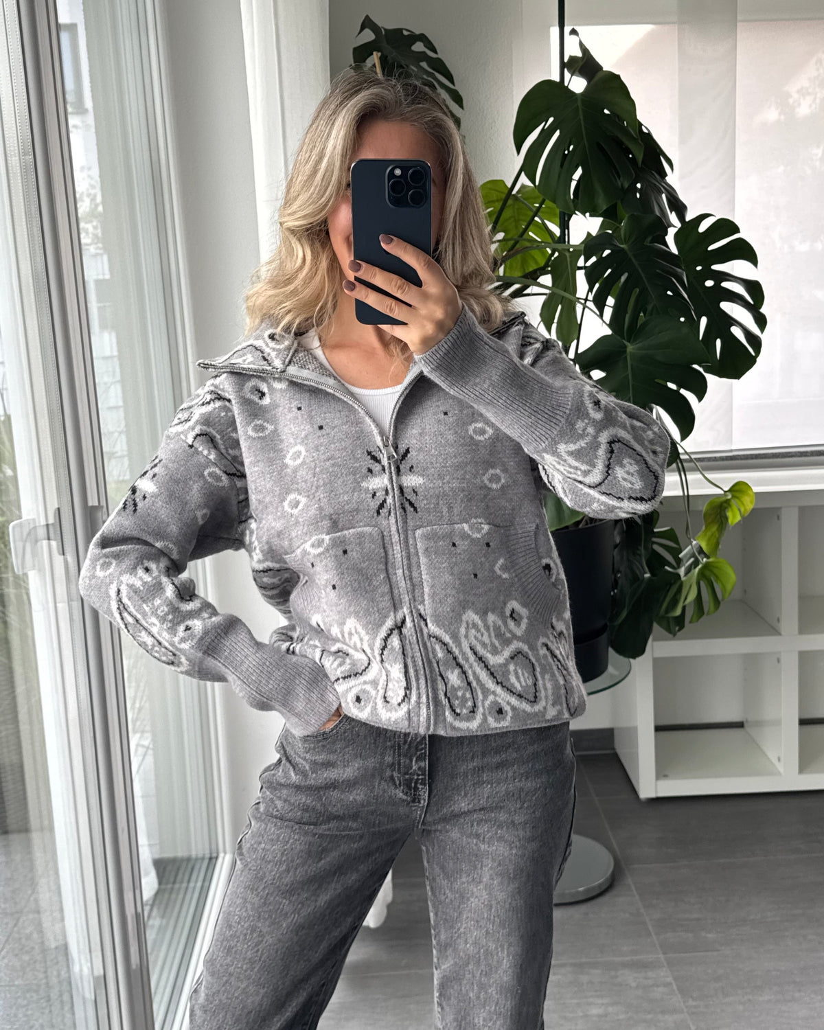 Zip Cardigan Paisley Grau