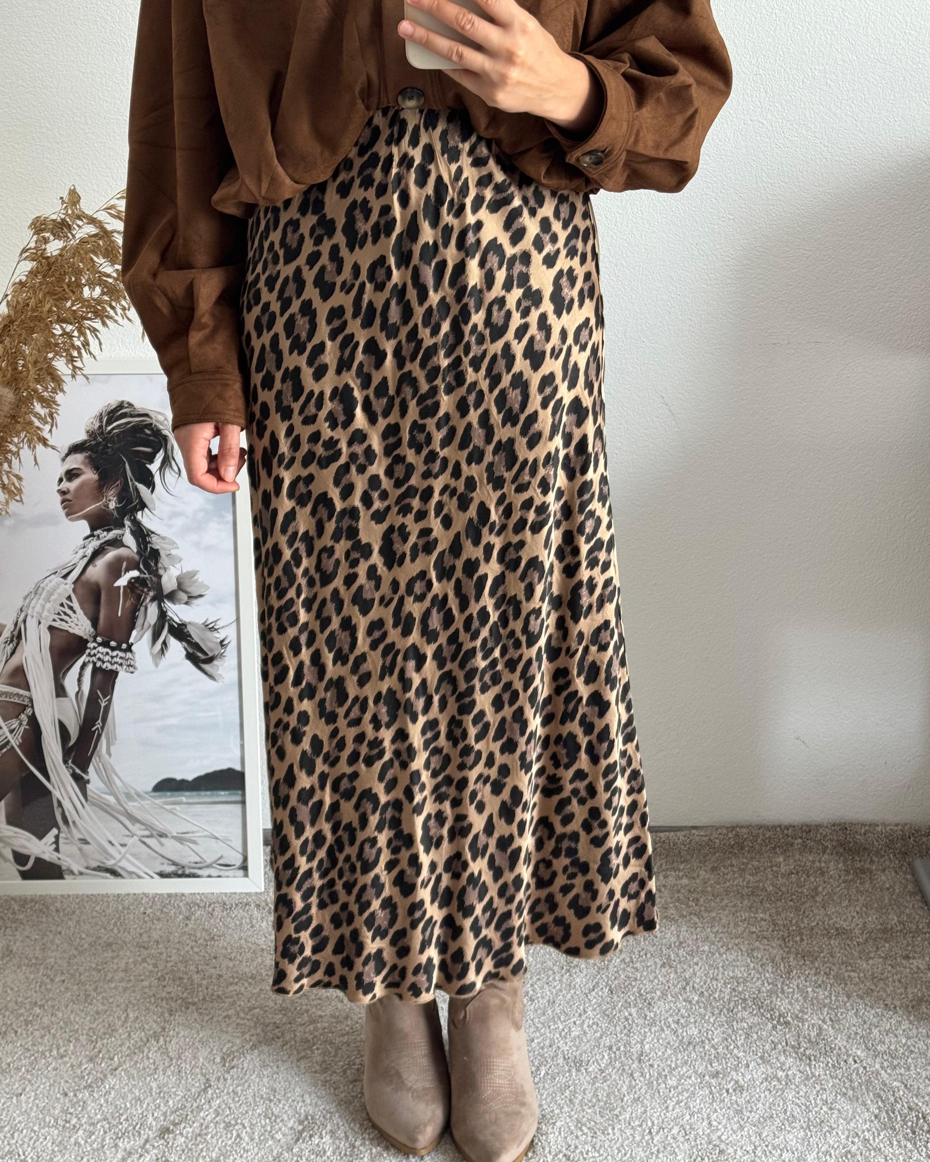 Viskoserock mit Leoprint Maja BRAUN