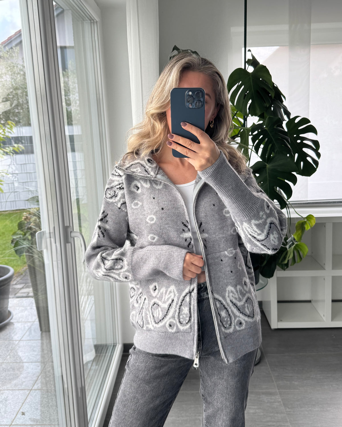 Zip Cardigan Paisley Grau