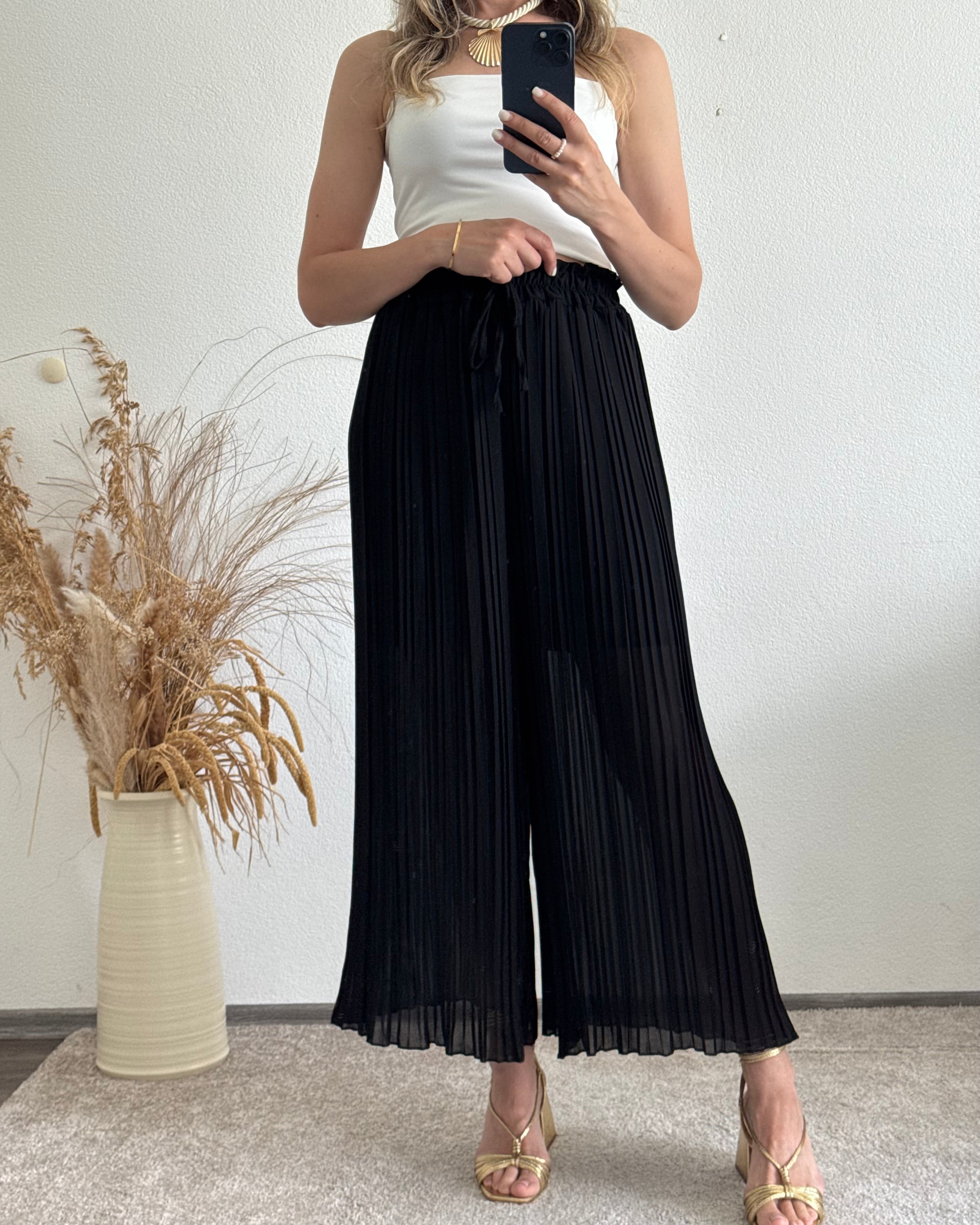 Plisseehose Schwarz
