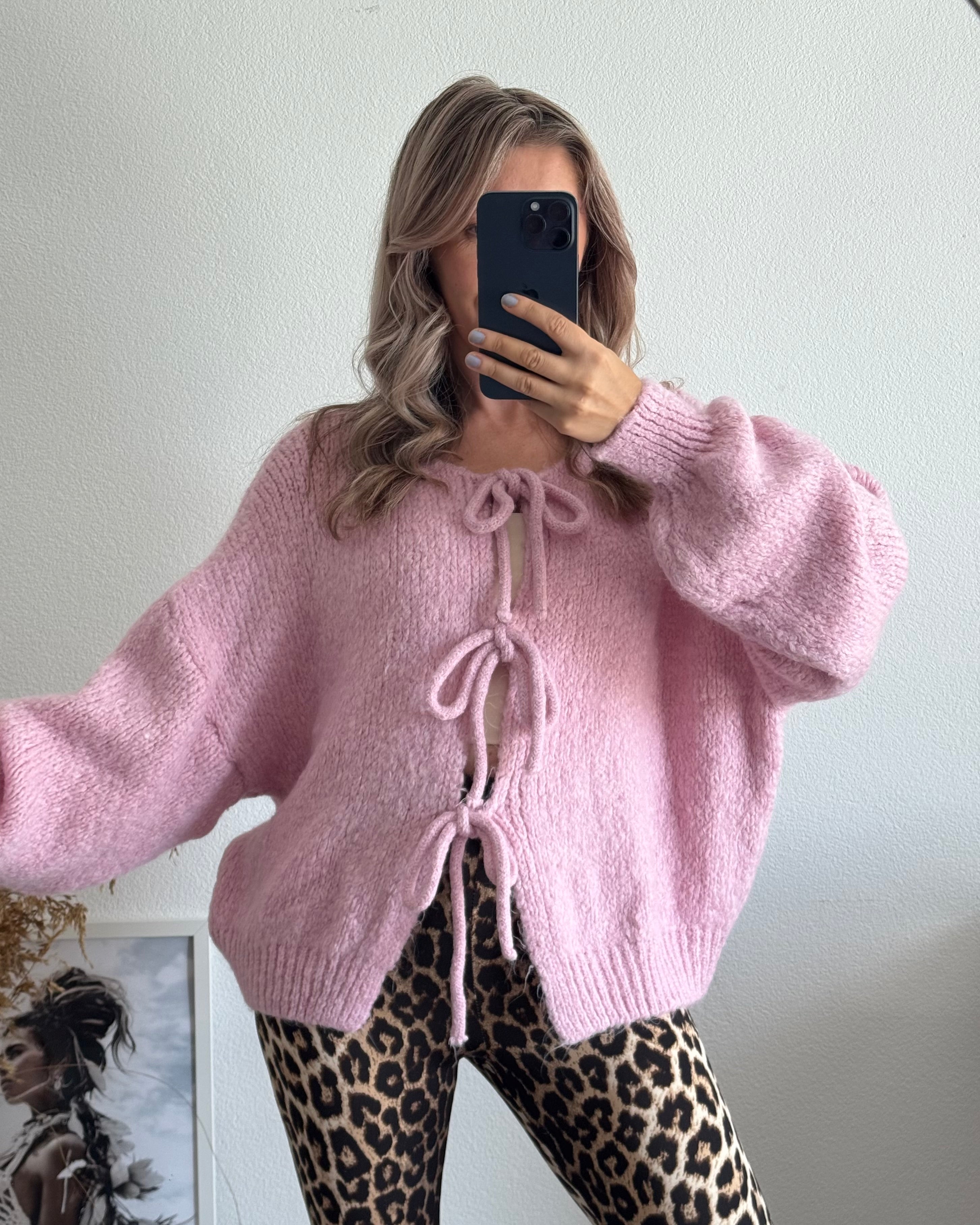 Cardigan mit Schleifen Langarm Rosa