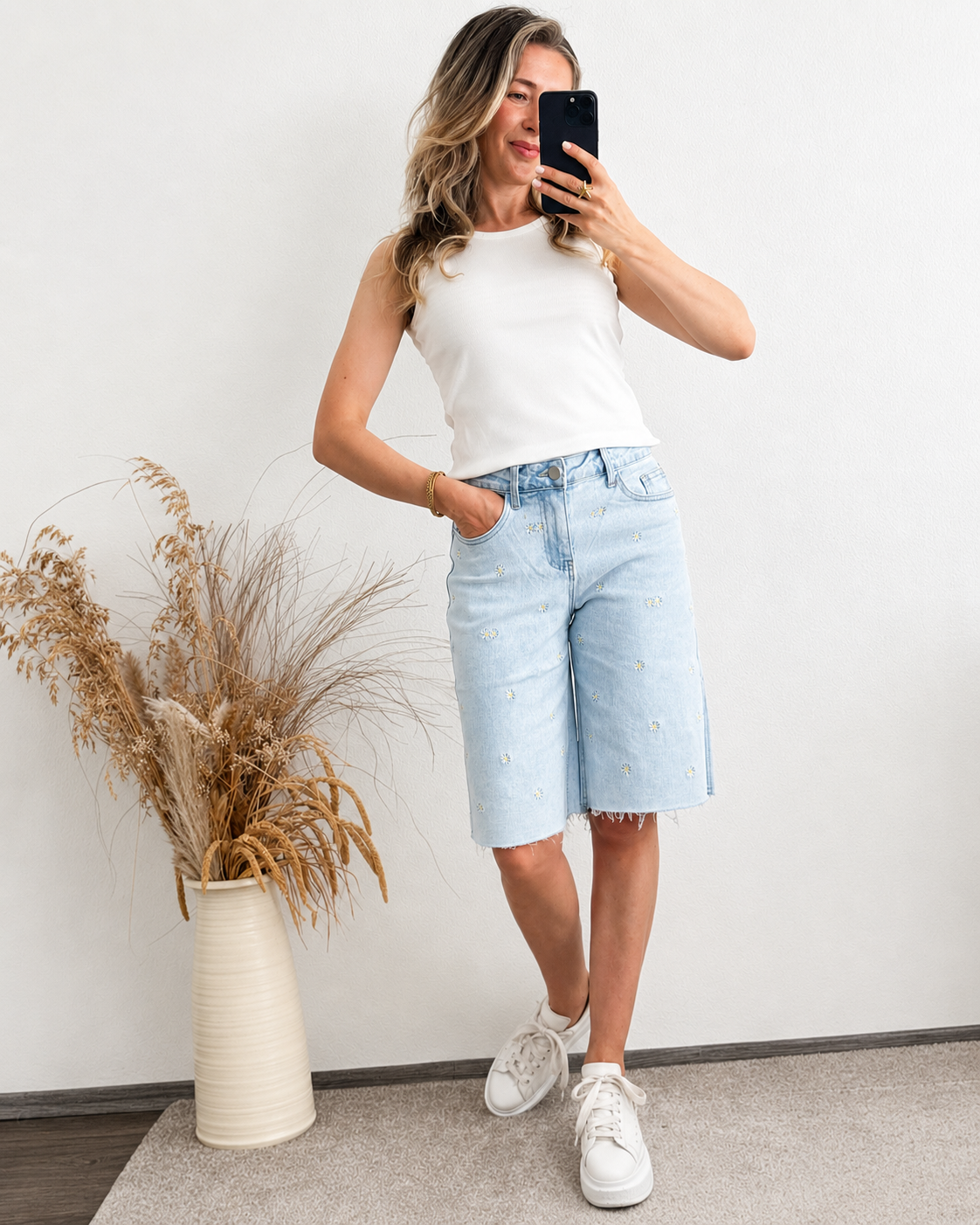 Bermuda Jeans Shorts Flowers
