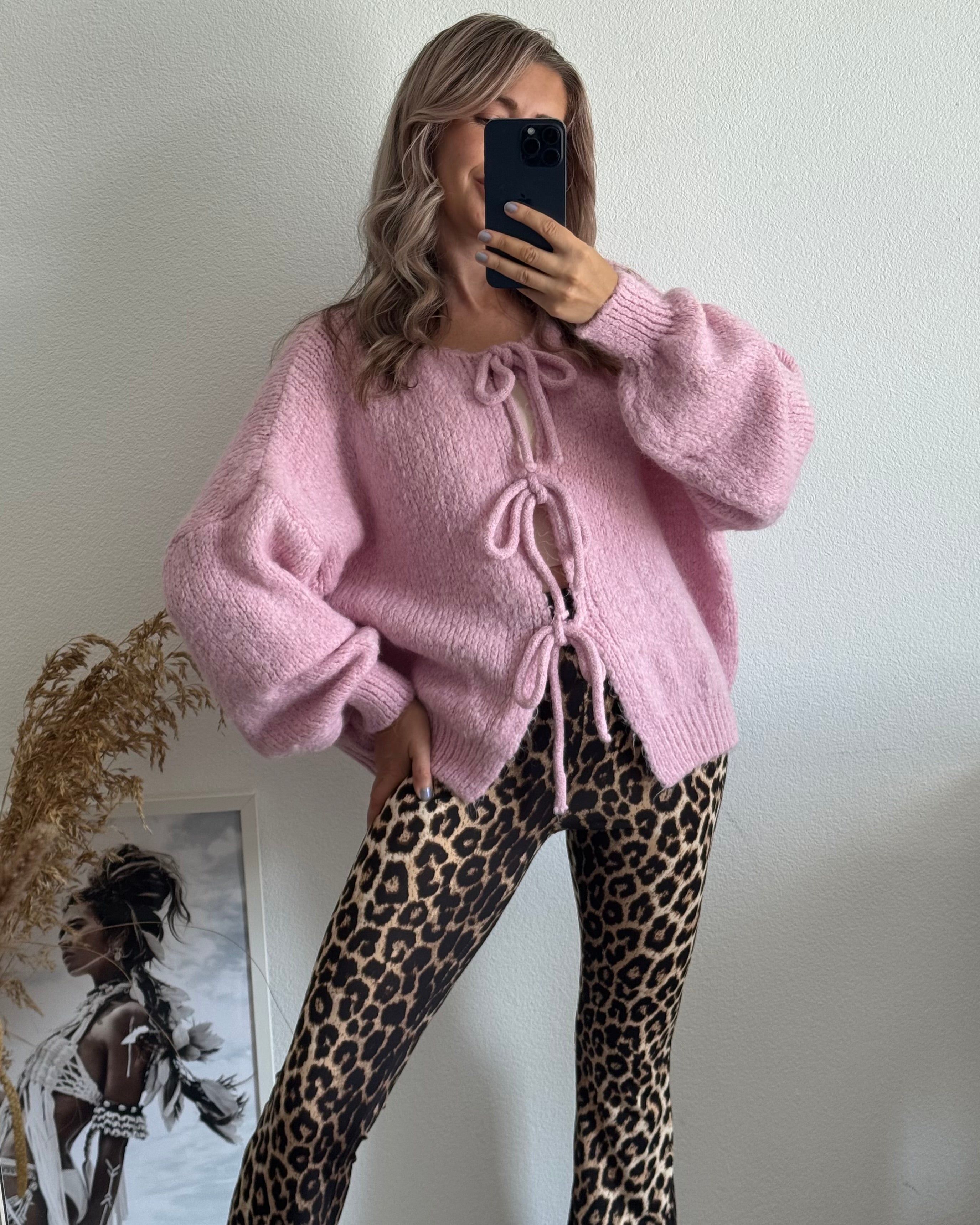 Cardigan mit Schleifen Langarm Rosa