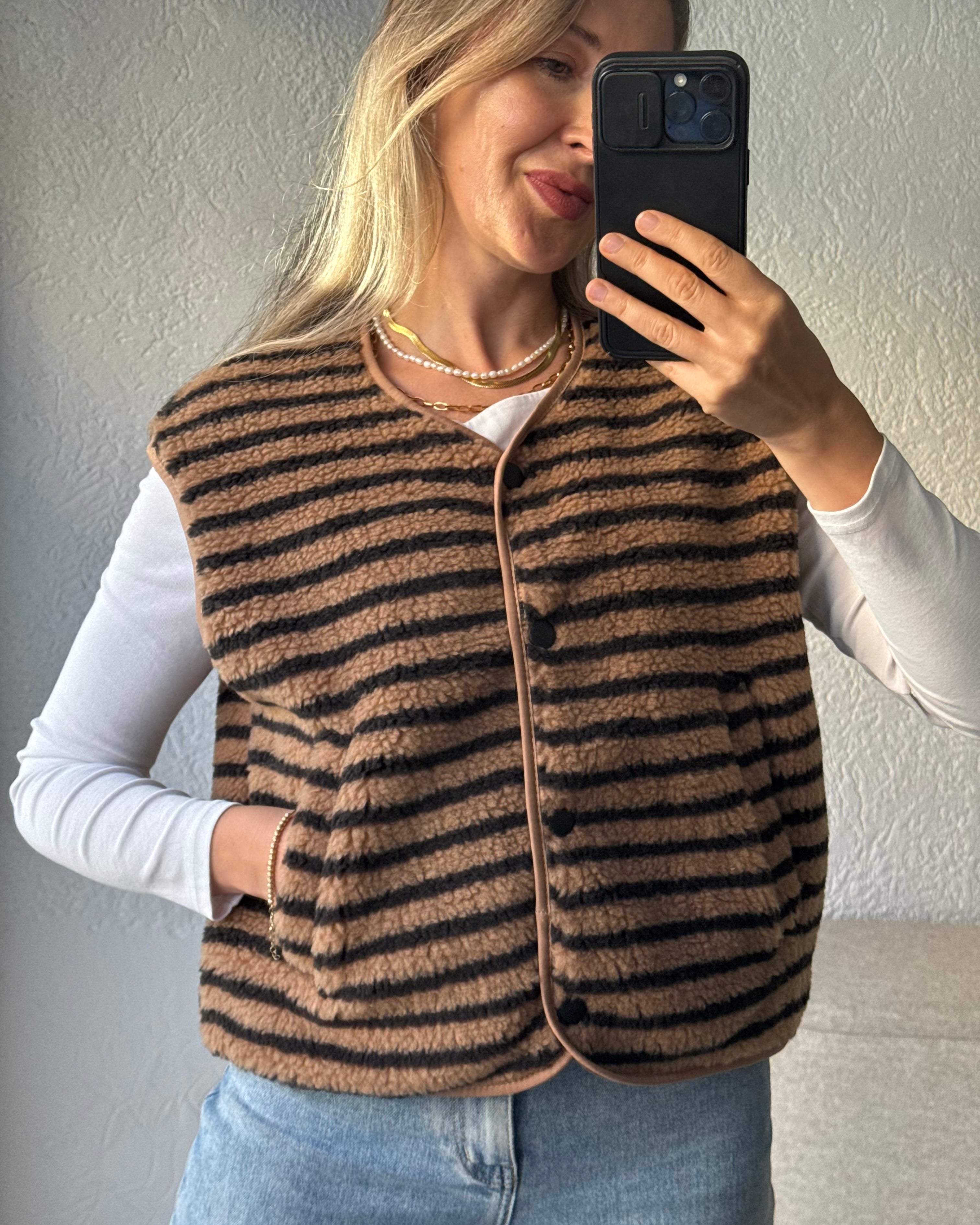 Teddyweste Stripes Braun