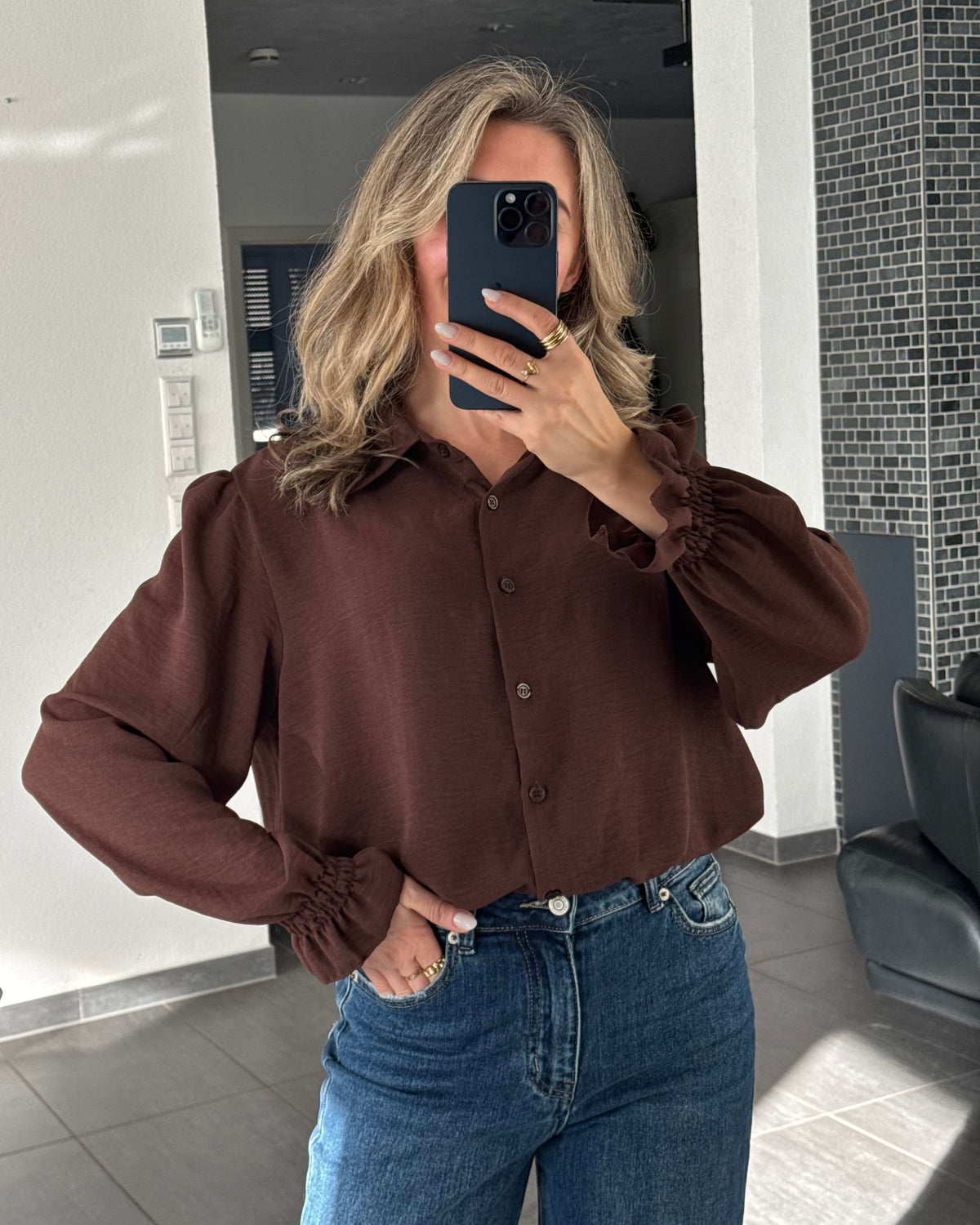 Bluse Marlie Rüschen Braun