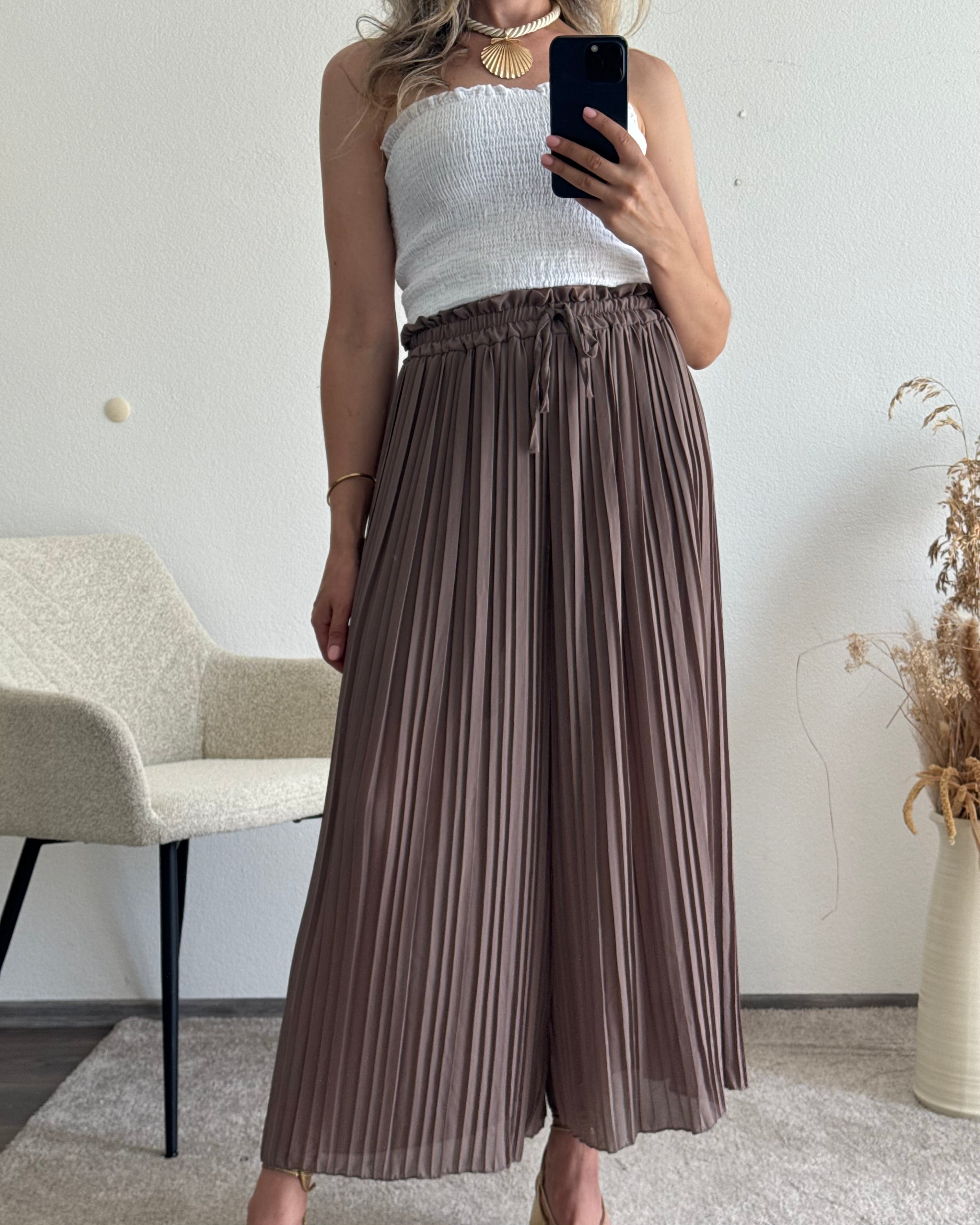 Plisseehose Taupe